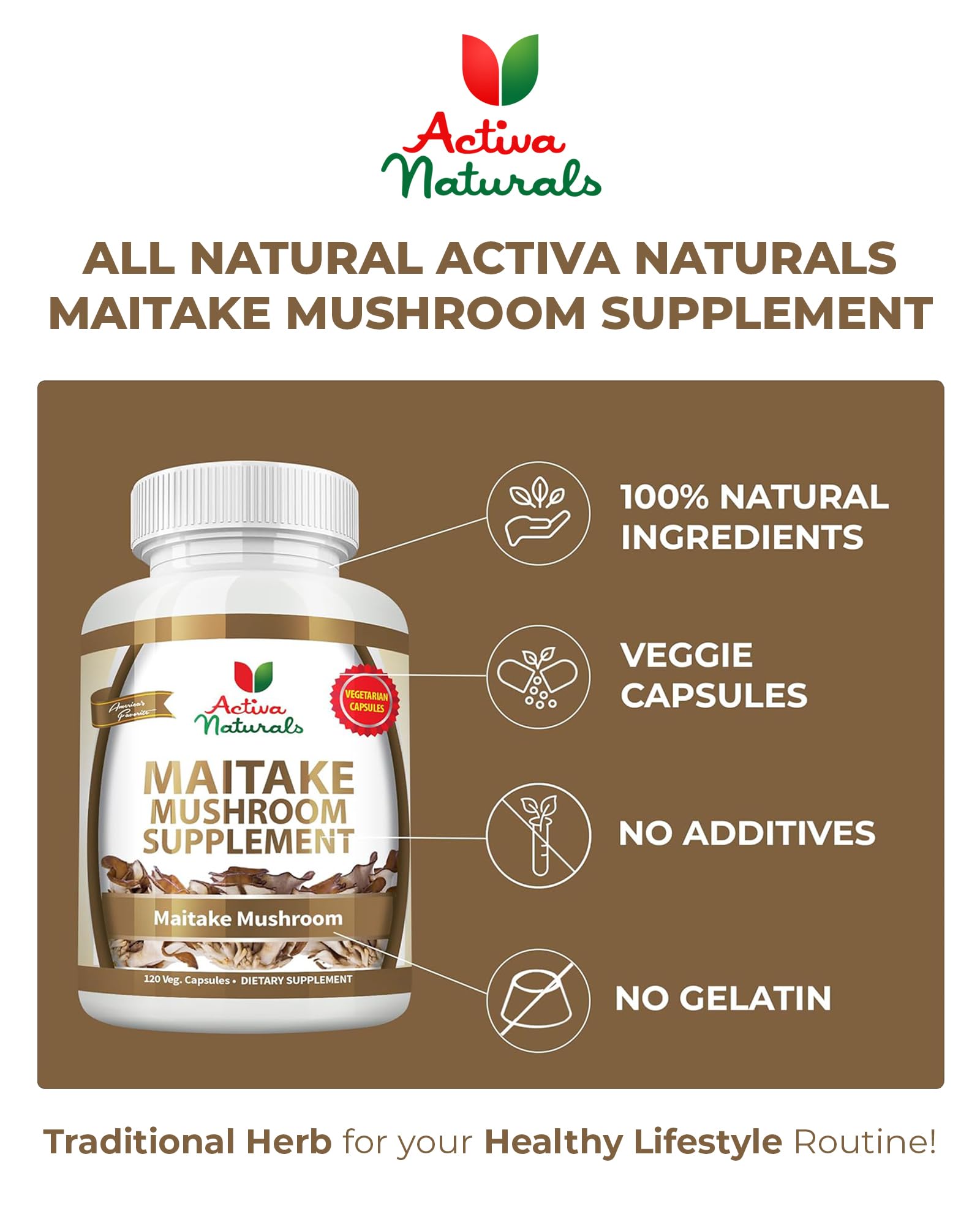 Maitake Mushroom Supplement - 1500mg, 120 Vegetarian Capsules with Grifola Frondosa Extract, Supports Energy, Vitality, and Wellness, No Fillers, Additives, or Artificial Colors or Chemicals.