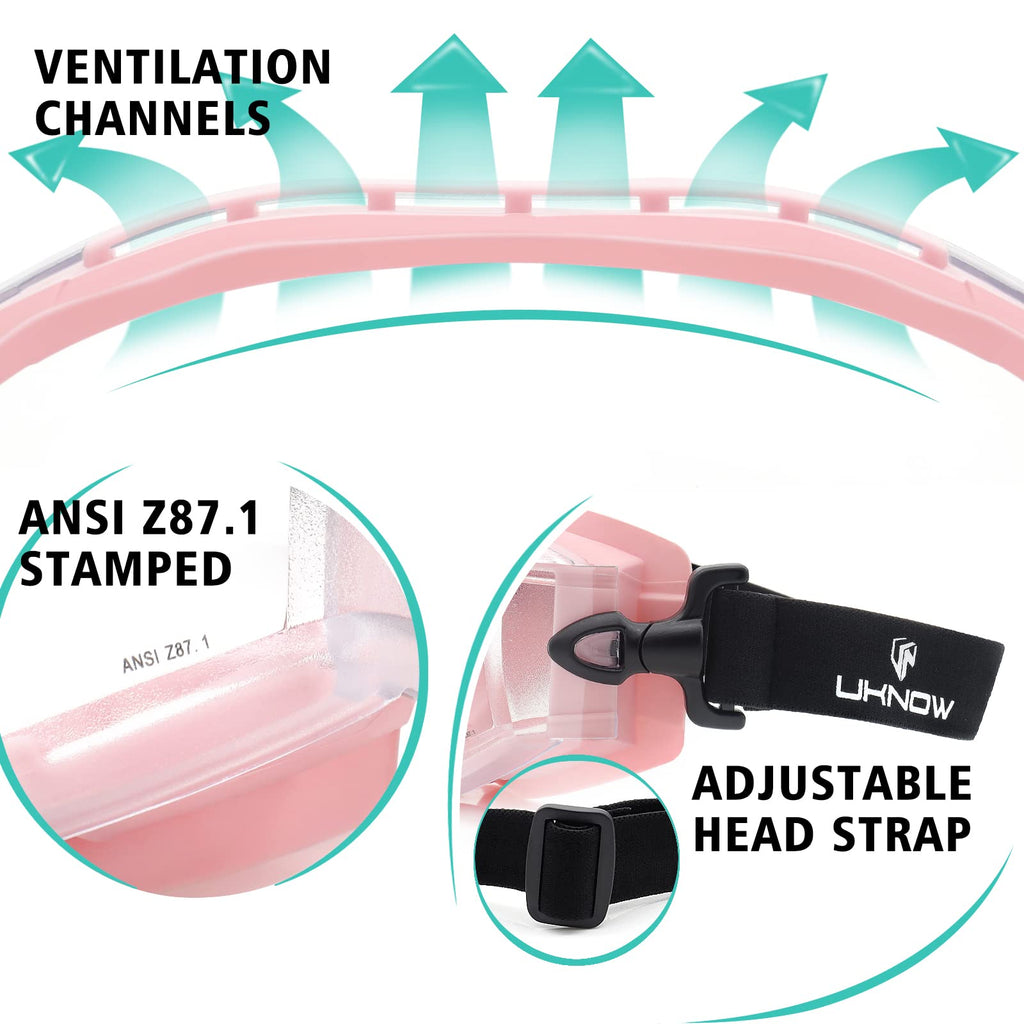 UKNOW Safety Goggles Over Glasses, Clear Anti-Fog Lenses, ANSI Z87.1 Certified Eye Protection for Laboratory Work Industrial Use