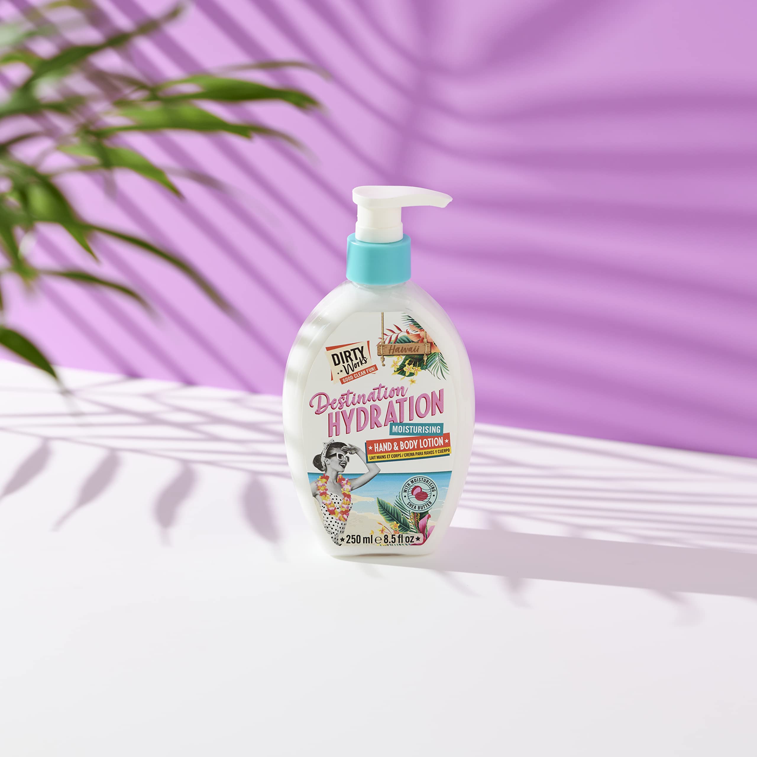 Dirty Works Destination Hydration Moisturising Hand & Body Lotion, Vegan Hand Cream 250ml Pump Dispenser