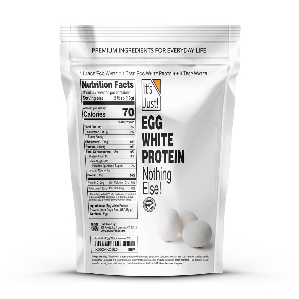 It's Just! - Egg White Protein Powder, Dried Egg Whites Protein, Meringue Ingredient, Non-GMO, USA Farms (Unflavored, 20oz)