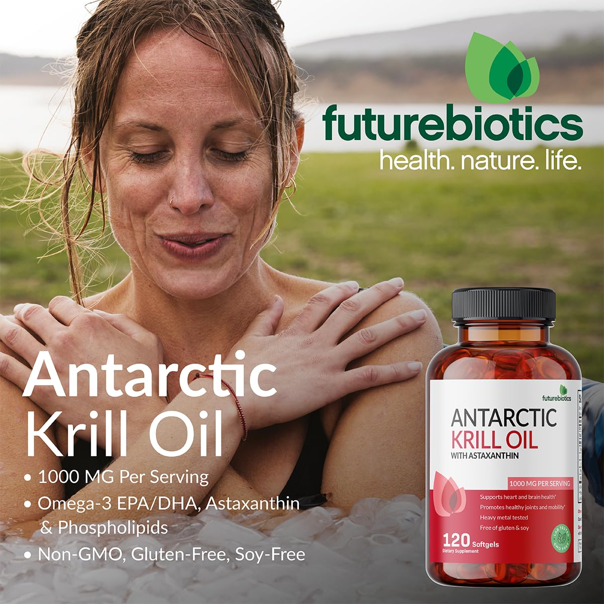 Futurebiotics Antarctic Krill Oil 1000mg with Omega-3s EPA, DHA, Astaxanthin and Phospholipids - 100% Pure Premium Krill Oil Heavy Metal Tested, Non GMO – 250 Softgels (125 Servings)