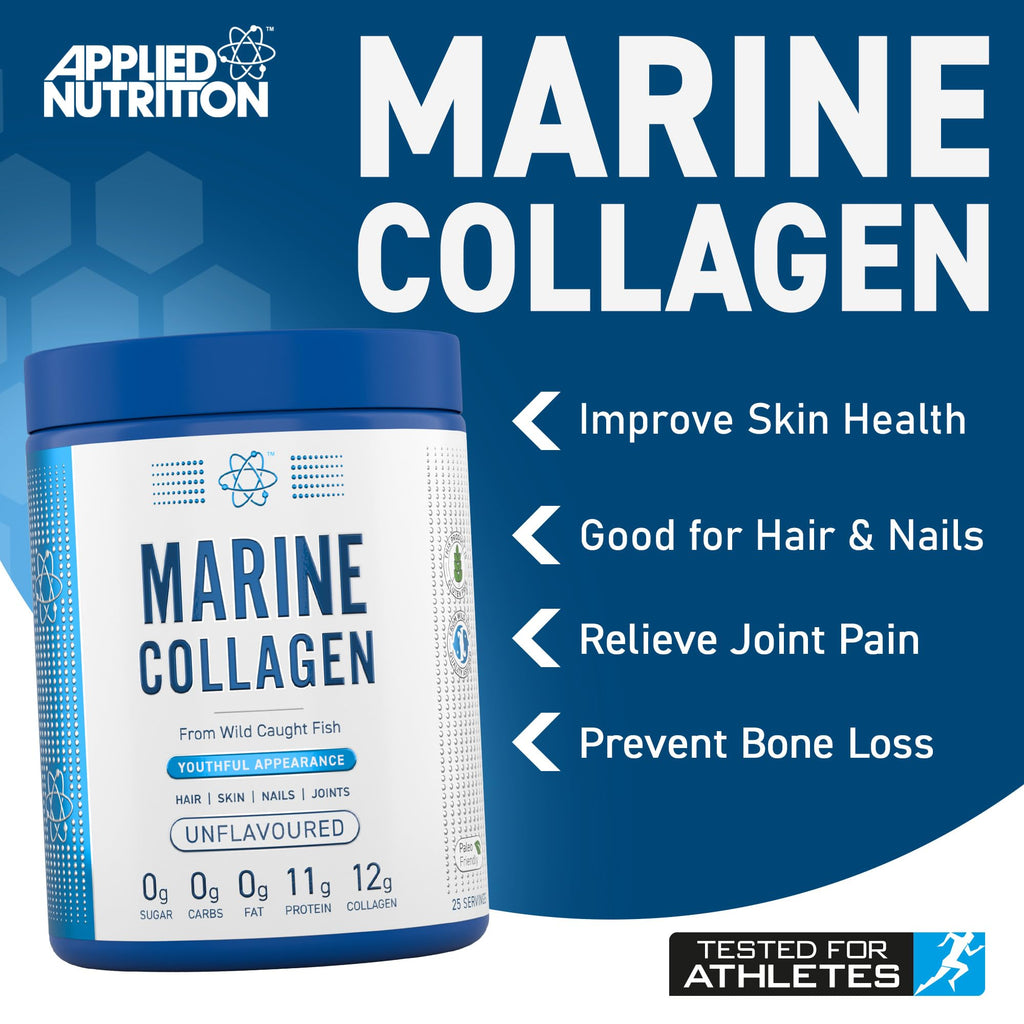 Applied Nutrition Marine Collagen Powder - Hydrolysed Collagen Protein, Healthy Skin, Hair, Nails (Unflavoured) (300g - 25 Servings)
