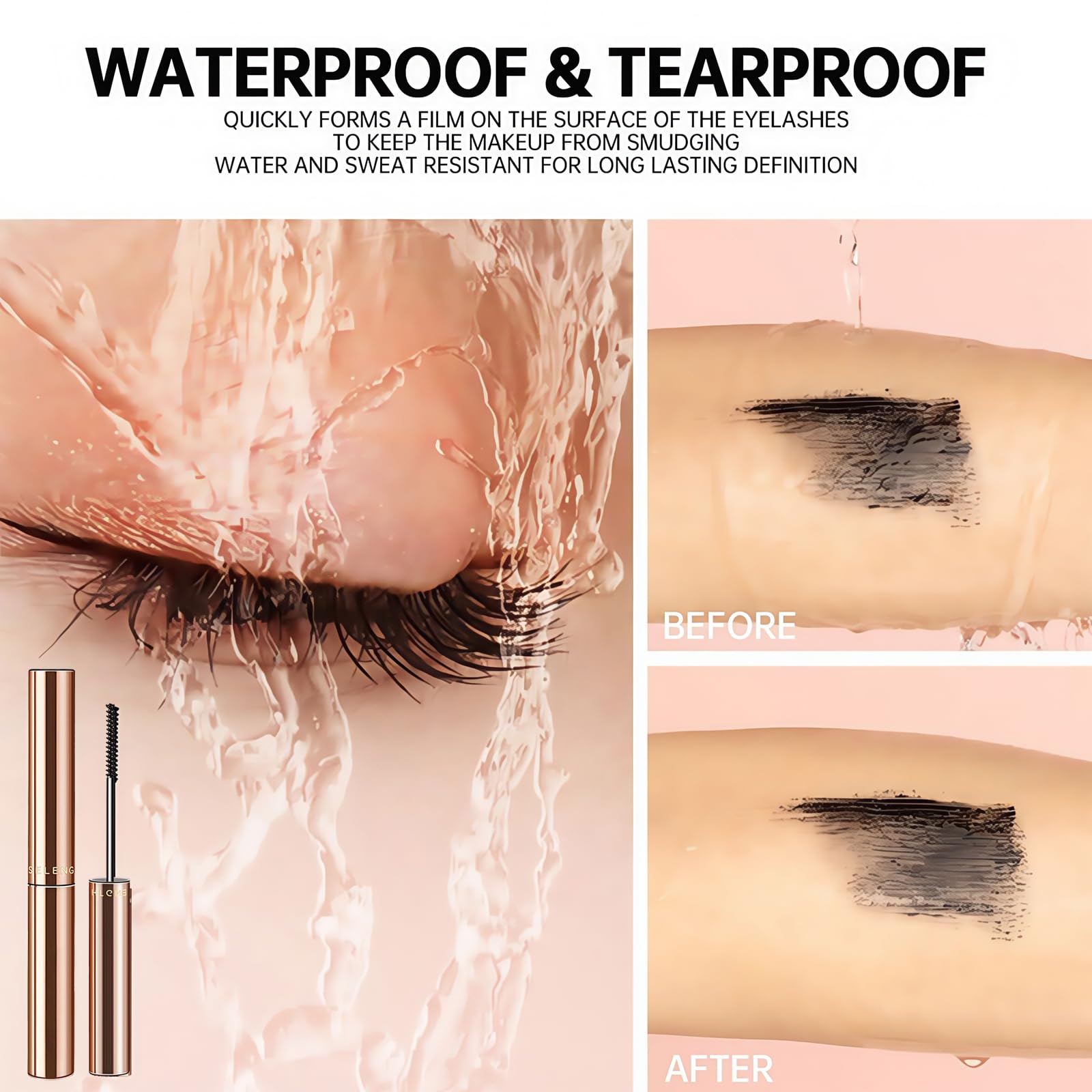 Black Mascara for Older Women 60 Plus - Telescopic Mascara Waterproof Specially Designed for Mature Women, Smudge-proof, Ultra-Precise Slim Adjustable Brush to Any Angle, Smudge-proof,No Clumps