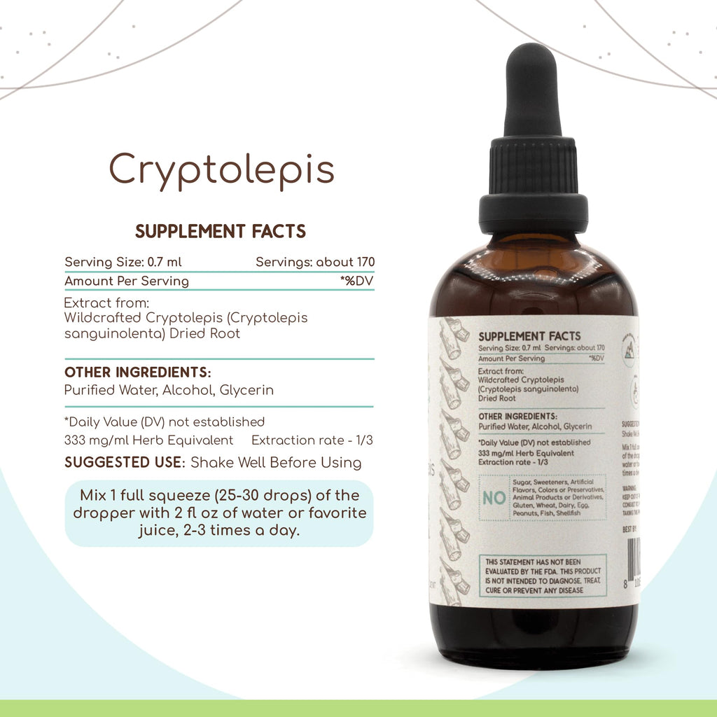HerbEra Cryptolepis Alcohol Herbal Extract Tincture, Super-Concentrated Wildcrafted Cryptolepis (Cryptolepis Sanguinolenta) Dried Root (4 Fl Oz)