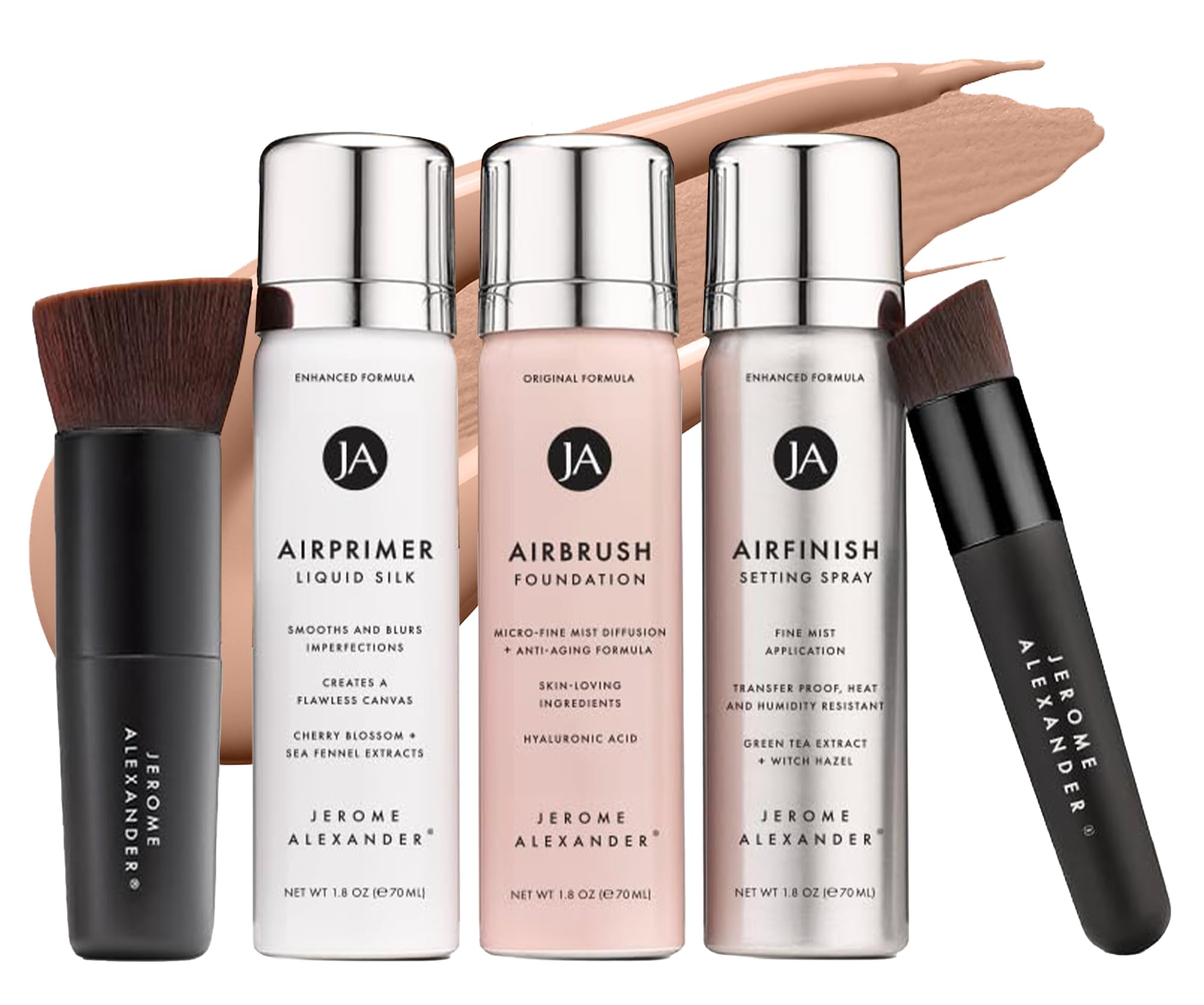MagicMinerals AirBrush Foundation Set by Jerome Alexander - Complete 5pc Spray Makeup Set with Foundation, Primer, and Setting/Finishing Spray - for Smooth, Radiant Skin (Warm Beige)