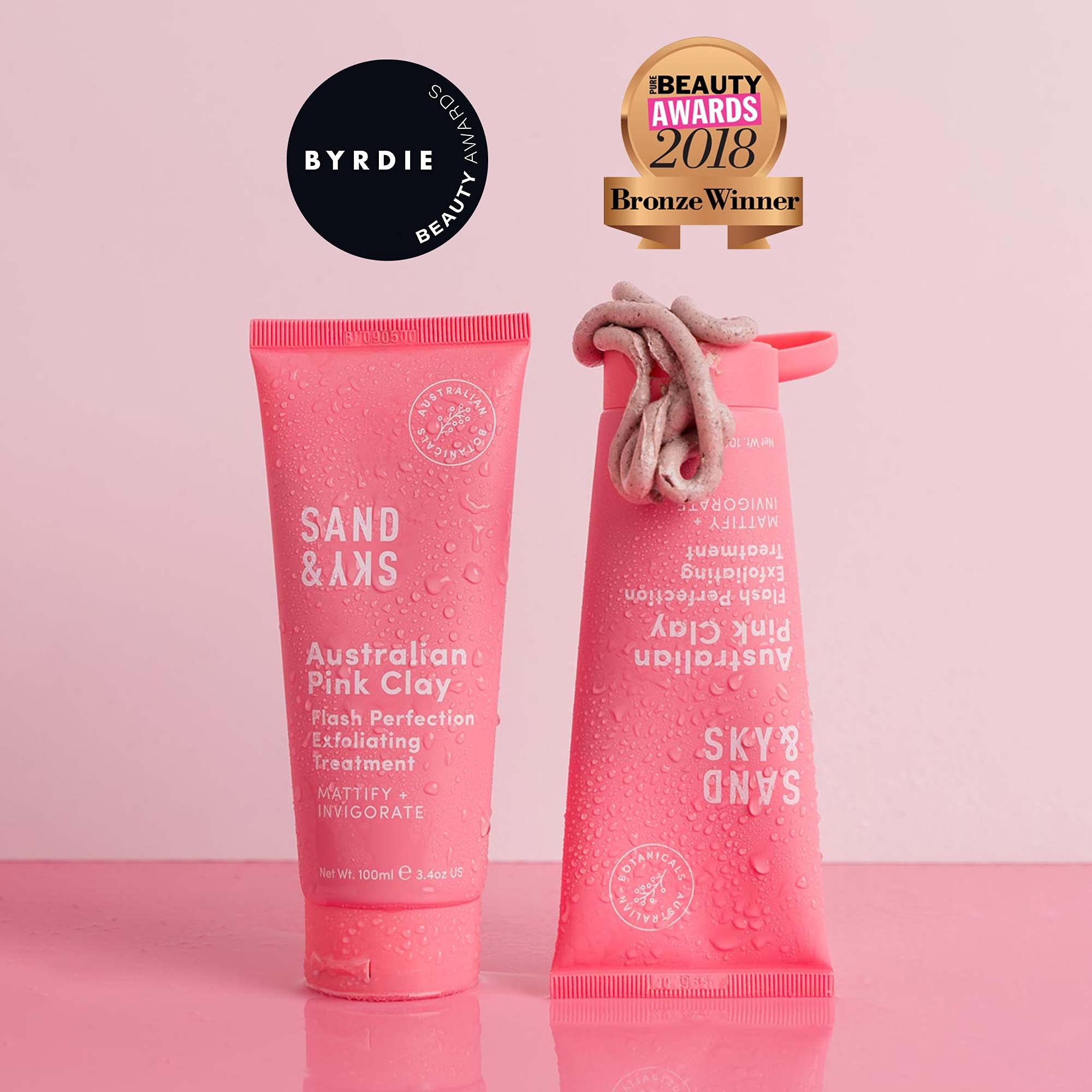 Sand & Sky Australian Pink Clay Exfoliating Face Scrub with AHA & Pearl Powder - Gentle Physical & Chemical Exfoliant for Smooth Skin, Reduces Texture