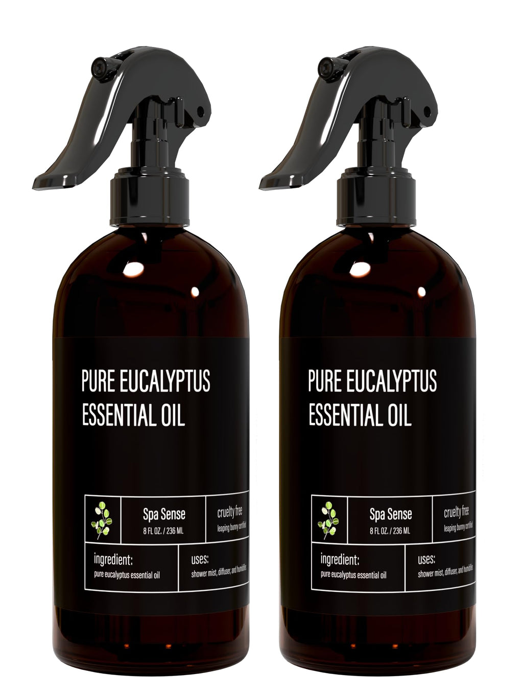 Spa Sense Pure Eucalyptus Oil Shower Mist and Steam Room Spray - Room Spray and Eucalyptus Spray for Shower - Premium Aromatherapy Eucalyptus Essential Oil Spray - 8 Ounce, 2 Pack