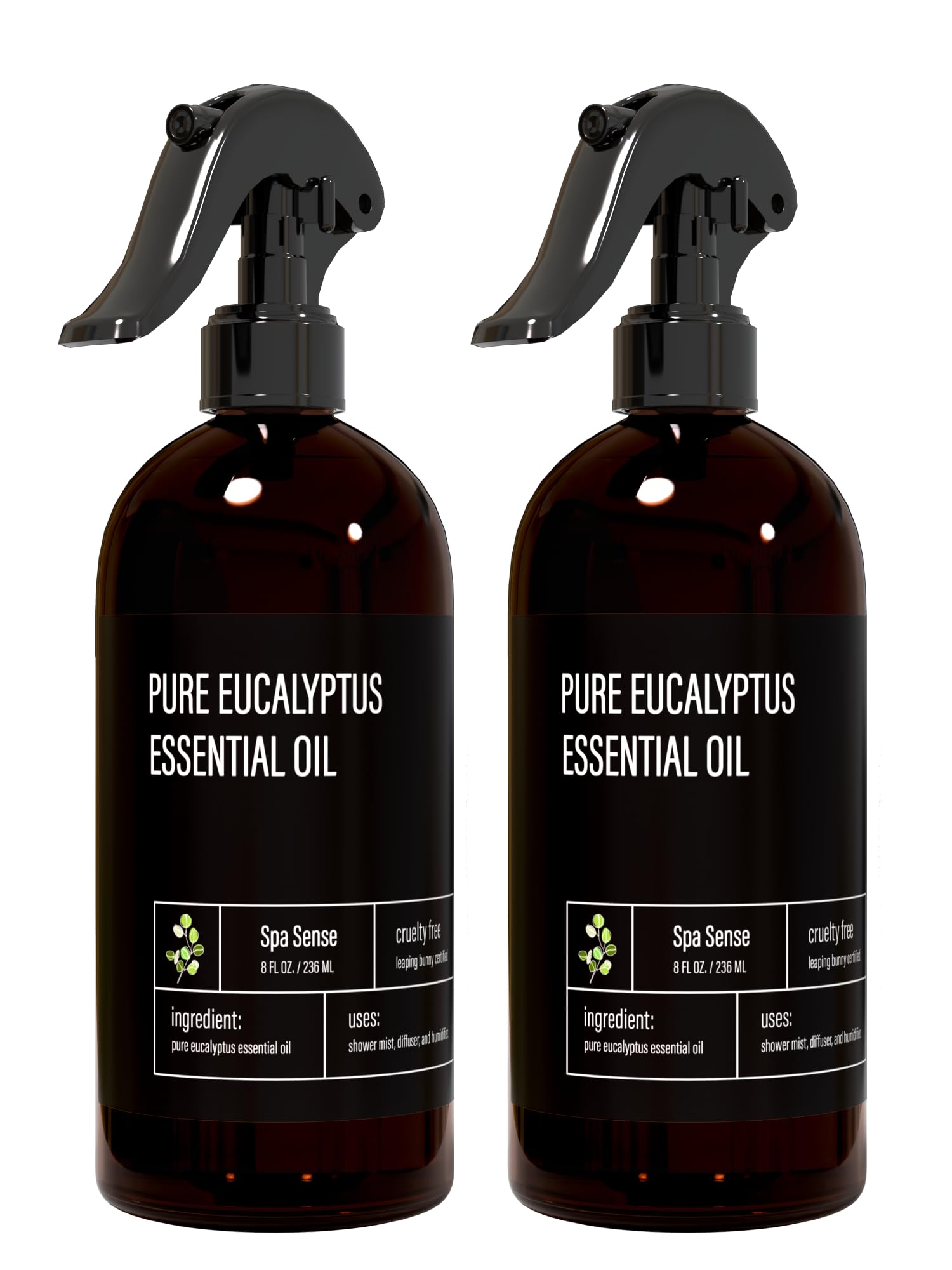 Spa Sense Pure Eucalyptus Oil Shower Mist and Steam Room Spray - Room Spray and Eucalyptus Spray for Shower - Premium Aromatherapy Eucalyptus Essential Oil Spray - 8 Ounce, 2 Pack