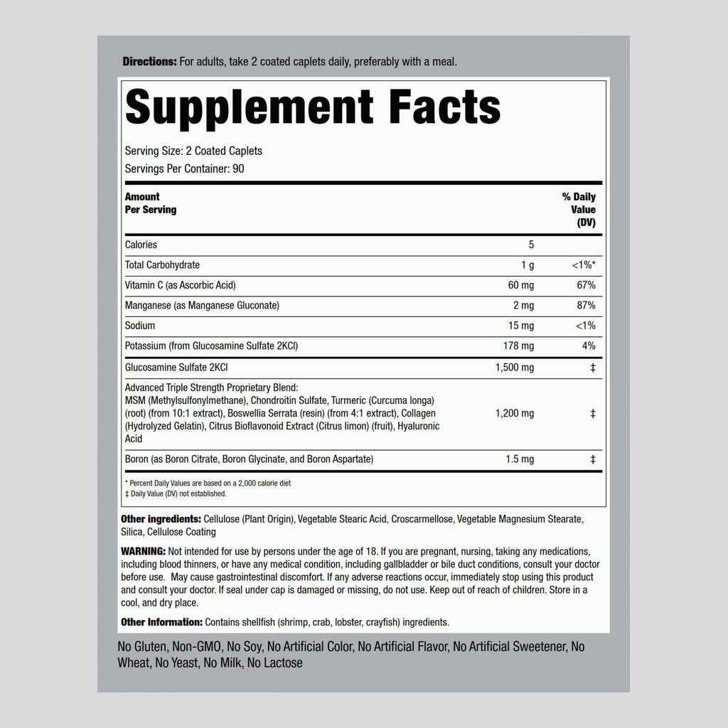 Piping Rock Glucosamine Chondroitin MSM Turmeric | 180 Caplets