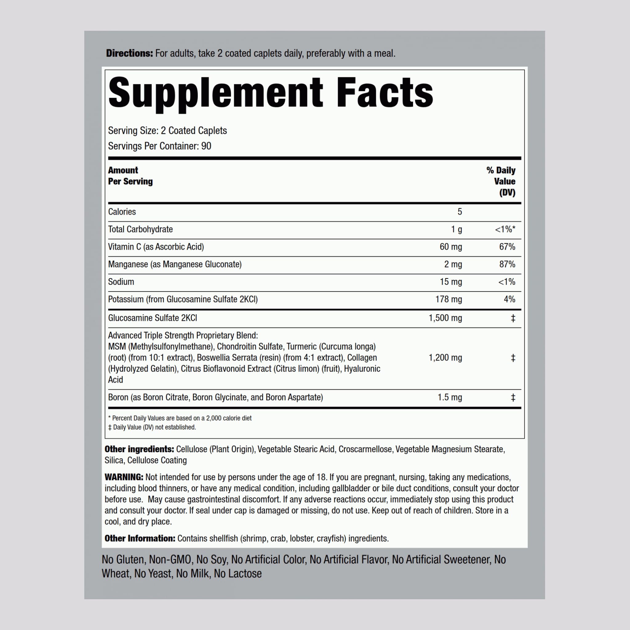 Piping Rock Glucosamine Chondroitin MSM Turmeric | 180 Caplets