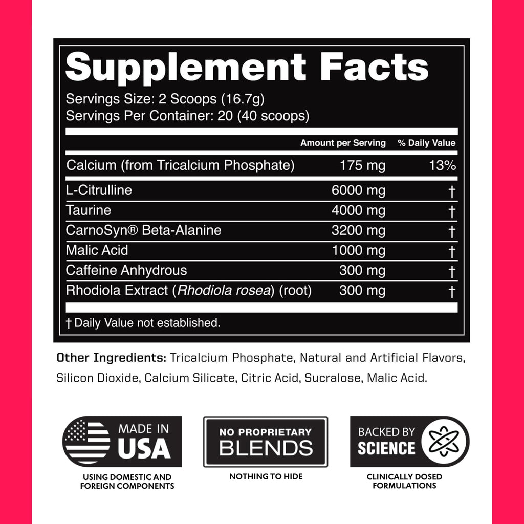 Outwork Nutrition Preworkout for Men & Women - Nootropic Pre Workout Without Creatine, Pre-Workout Powder with Taurine Rhodiola Citrulline Malate Beta Alanine Caffeine (Tropical Candy)