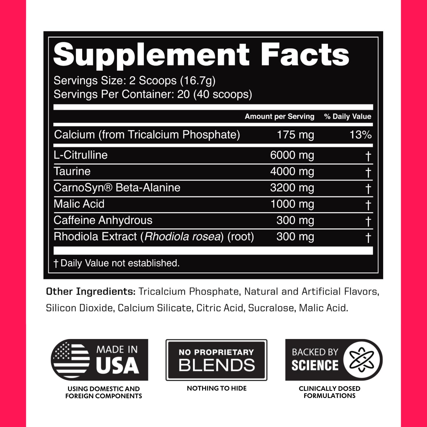 Outwork Nutrition Preworkout for Men & Women - Nootropic Pre Workout Without Creatine, Pre-Workout Powder with Taurine Rhodiola Citrulline Malate Beta Alanine Caffeine (Tropical Candy)