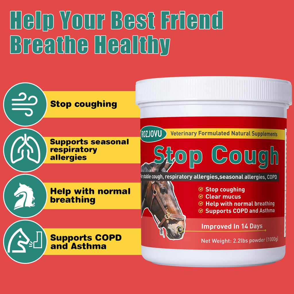 Stop Cough Horse Supplements Powder, Supports Horses with Stable Coughs, Respiratory Allergies, Free Seasonal Allergies, COPD, 2.2 lbs, 70 Day Supply