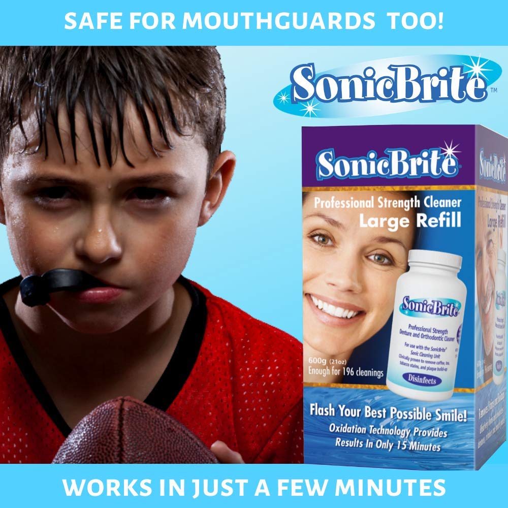 SonicBrite Professional Strength Dental Appliance Cleaning Powder 21 oz | Retainer, Aligner, Mouth Guard & Denture Cleaner eliminates stains and odor causing buildups (1 - Count)