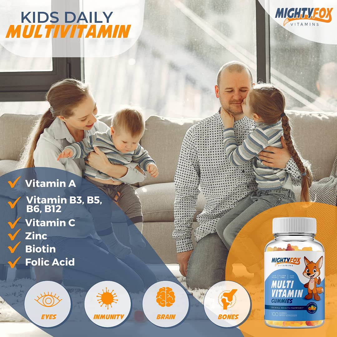 Kids Multivitamin Gummies - Non-GMO, Gluten-Free, Vegan Multivitamin Gummies w/Vitamin C, B3, B5, B6, B12, Zinc (100 Count, 5 Pack) – Fruity Toddler to Teen Gummy Vitamins for Kids