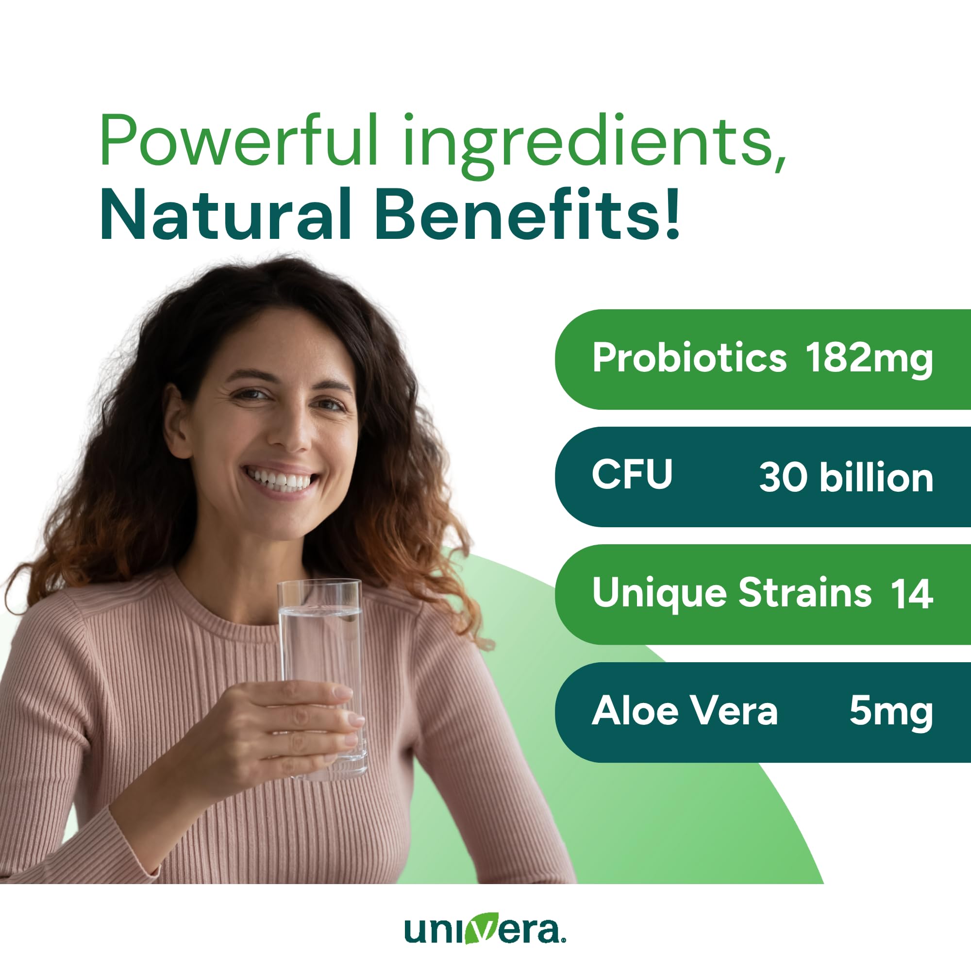 Univera Probiotics, Probiotics and Prebiotics 30 Billion CFUs with Organic Aloe Vera -14 Strains, Digestive Enzymes for Adults - Vegan, AloeBiotics, 60ct.