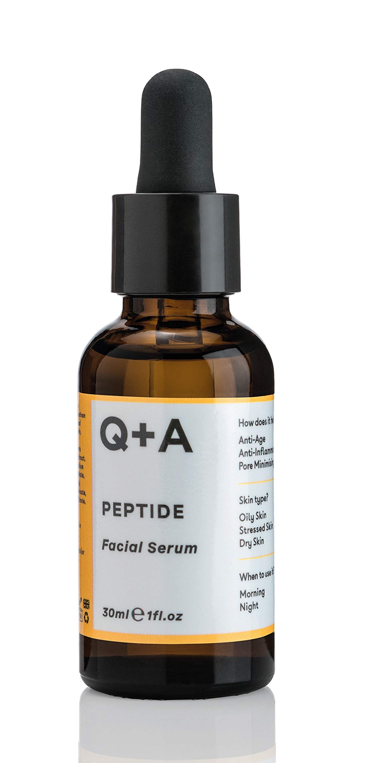 Q+A Peptide Facial Serum - Anti-Ageing Peptide Face Serum for Revitalised, Youthful Skin, Water-Based Fast Absorption – Contains Pure Peptide, Magnesium PCA, and Hyaluronic Acid for Hydration, 30ml