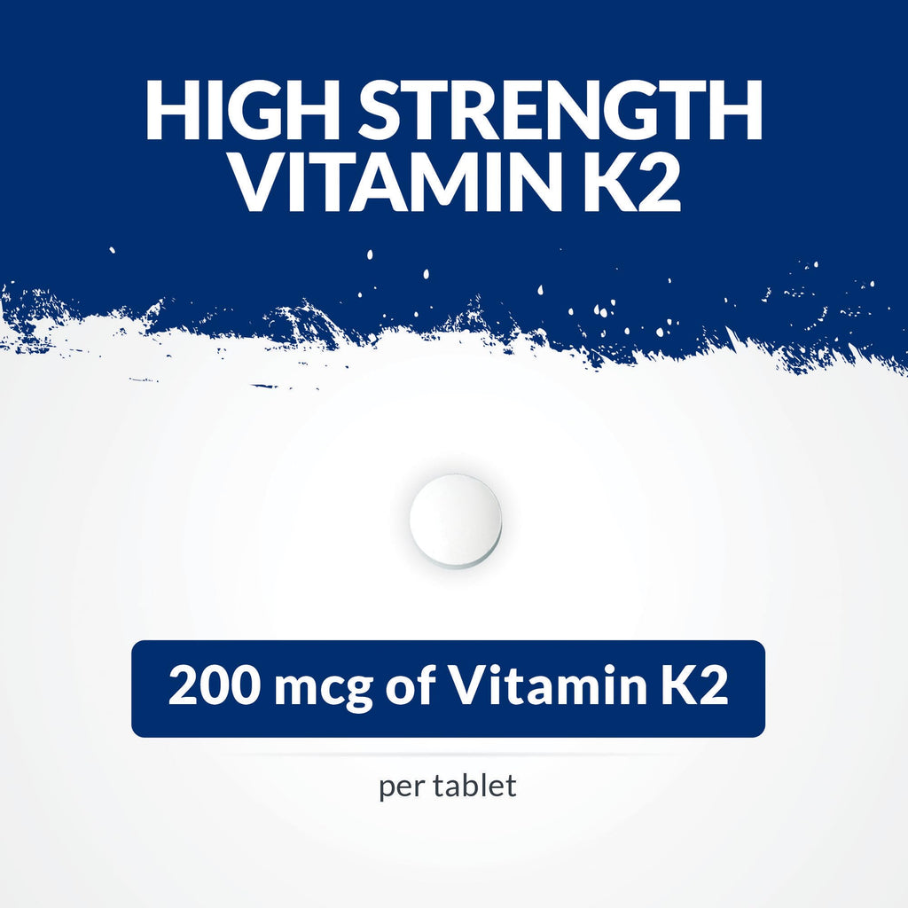 Vitamin K2 MK7 200mcg - 365 Vegan Tablets not Capsules - 1 a Day - 1 Year Supply - High Strength VIT K2 Menaquinone - Easy to Swallow - Made in the UK - Nu U Nutrition