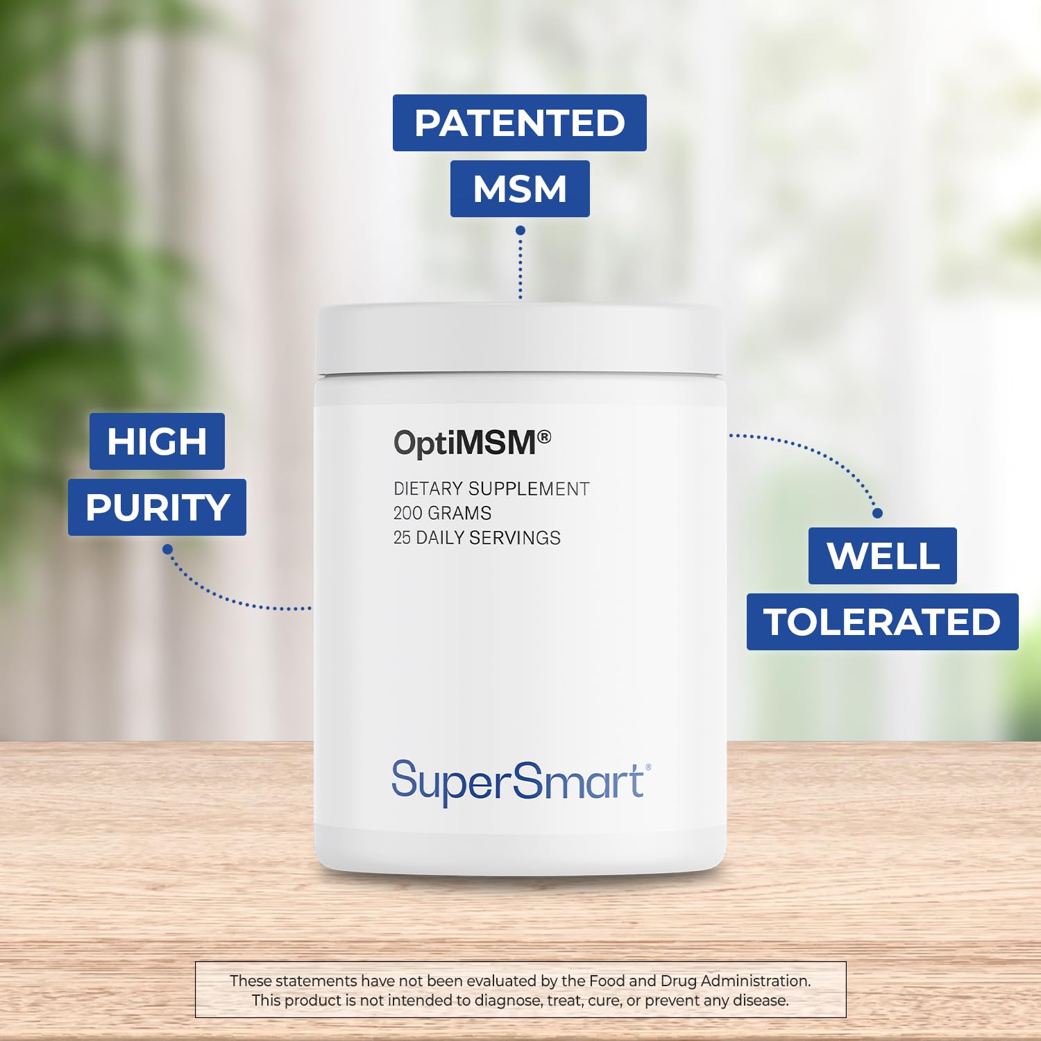 Supersmart - OptiMSM (Methyl-Sulfonyl-Methane) - Patented High Purity Formula | Non-GMO & Gluten Free - 200 g