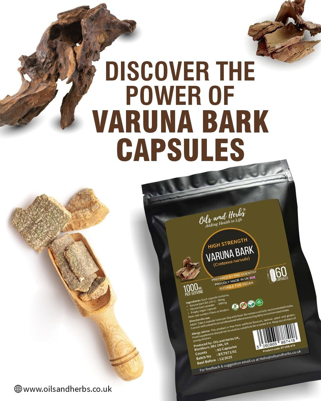 High Strength Varuna Bark Capsule- 2000MG- No fillers or Binders- Made in UK- Prepared by Phd Scientist