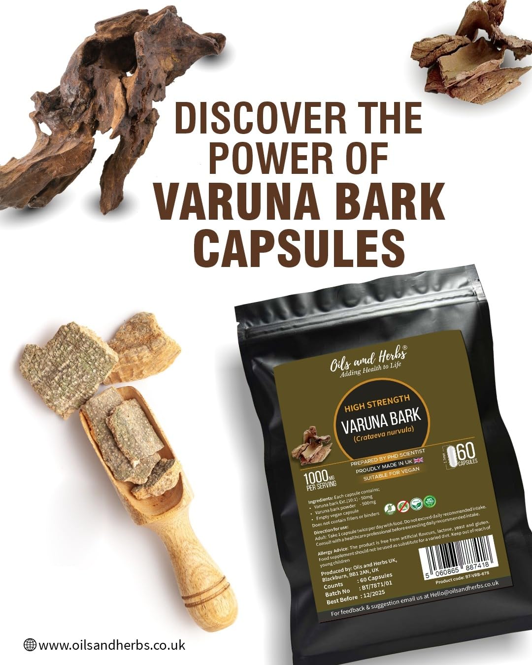 High Strength Varuna Bark Capsule- 2000MG- No fillers or Binders- Made in UK- Prepared by Phd Scientist