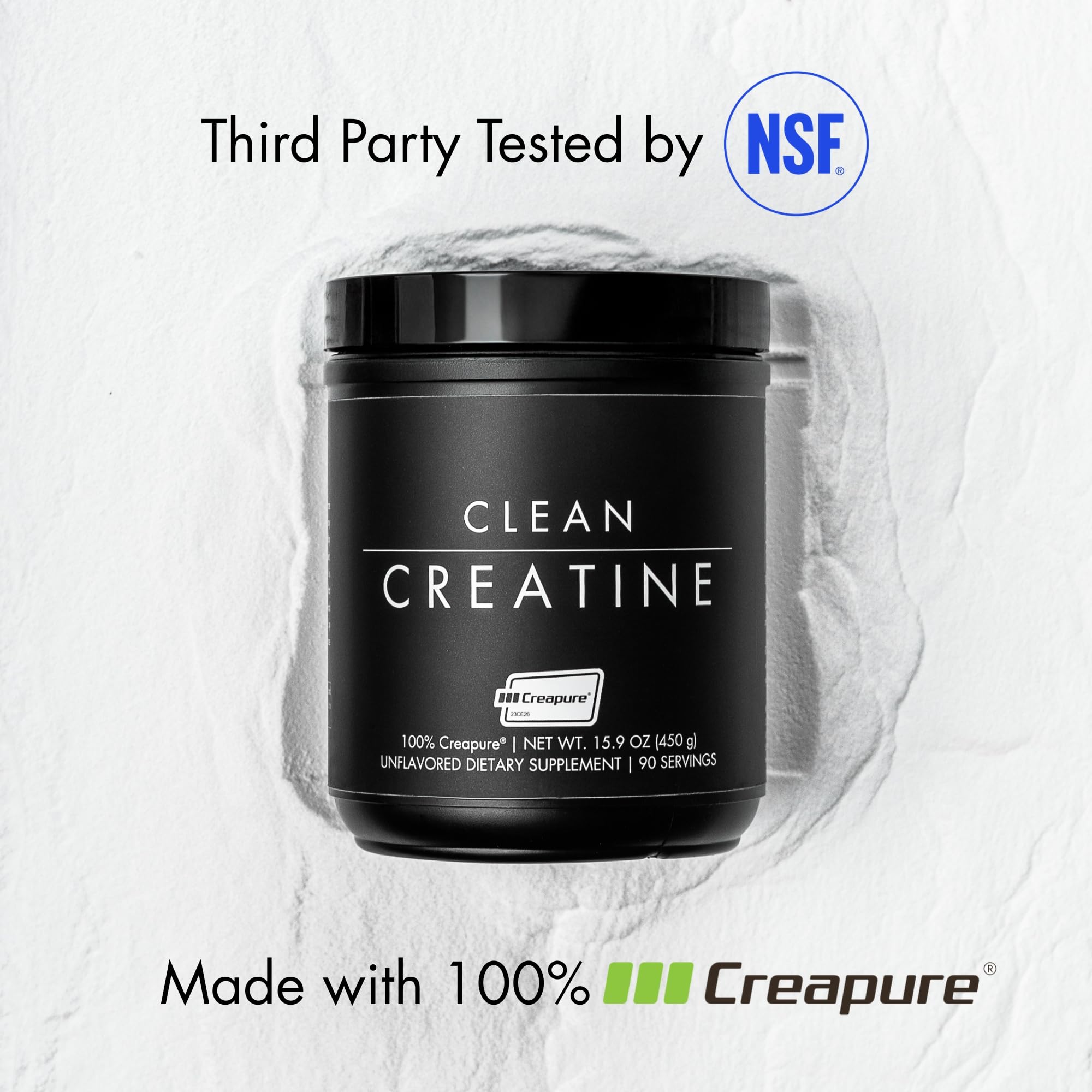 CLEAN Creatine - 100% Creapure® Creatine Monohydrate Powder for Muscle Health, Performance and Cognitive Support | 3rd Party Certified by NSF | 90 Servings | Unflavored | Vegan, Keto, and Gluten-Free