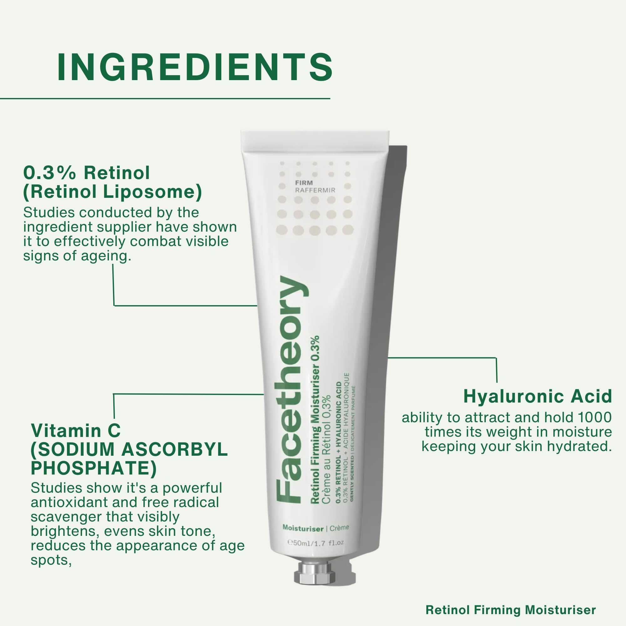 Retinol Firming Moisturiser 0.3% with 0.3% retinol and hyaluronic acid