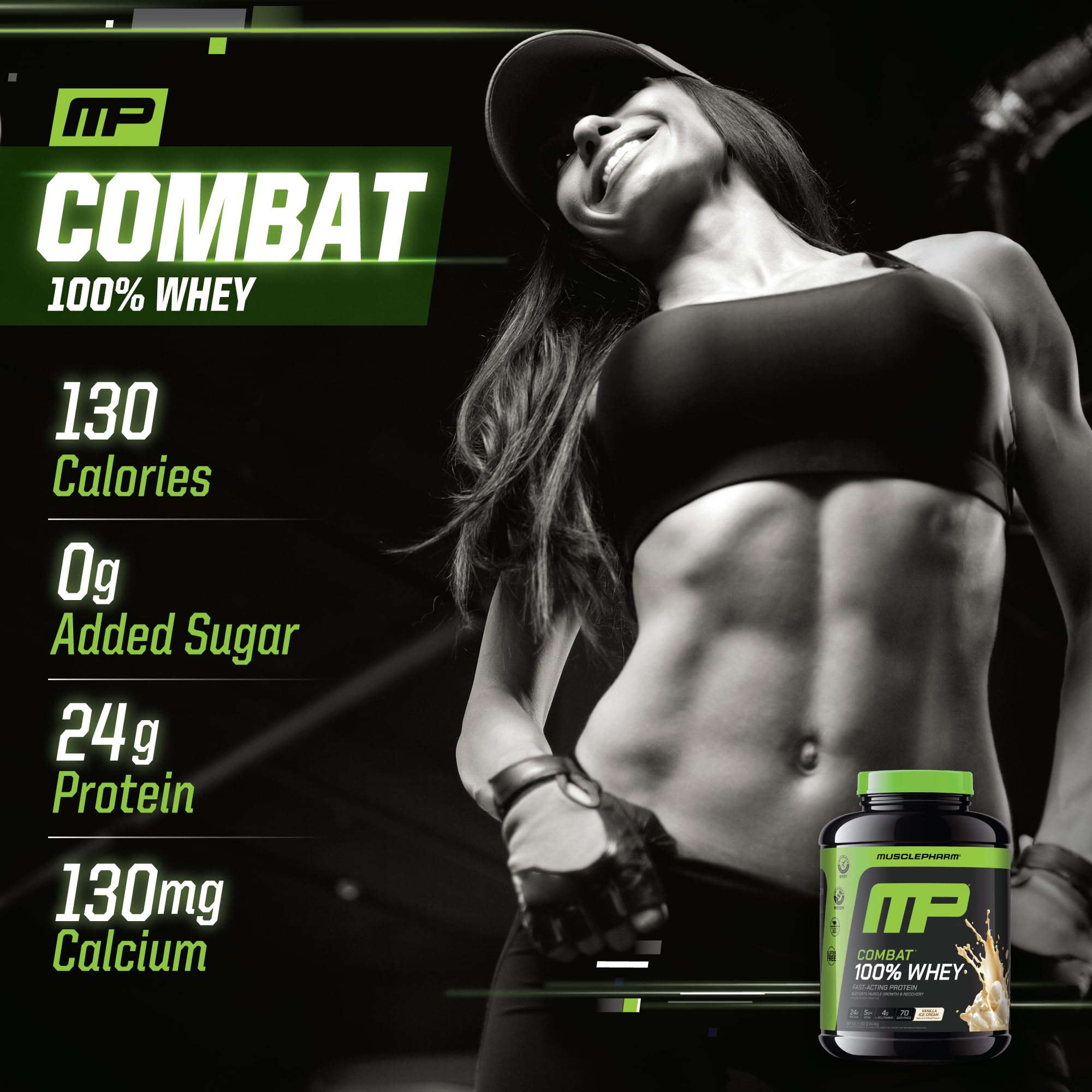 MusclePharm Combat 100% Whey Protein Powder, Vanilla Flavor, Fast Recovery & Muscle Gain with Whey Protein Isolate, High Protein Powder for Women & Men, Gluten Free, 5 lb, 70 Servings