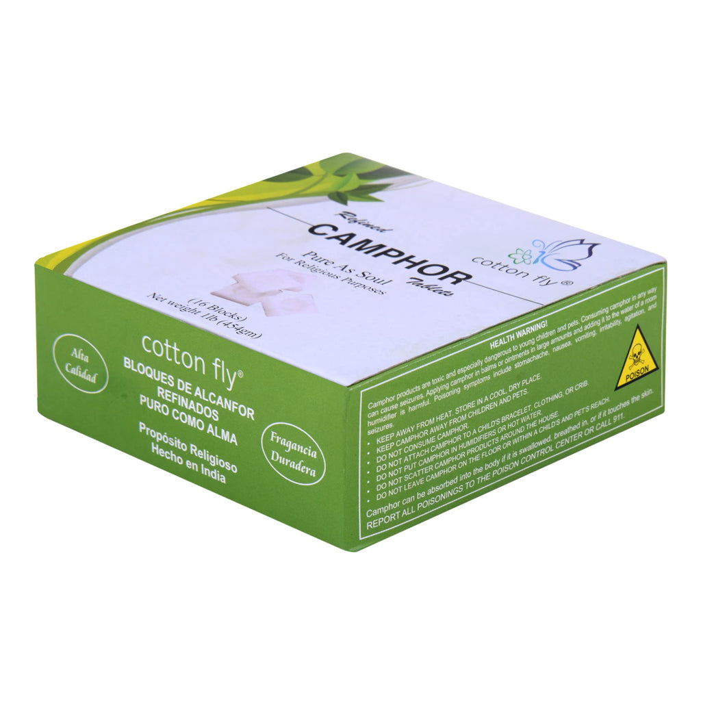 Cotton Fly Refined Camphor Blocks 16 Blocks (64 Tablets) – 1 lb for Puja & Havan
