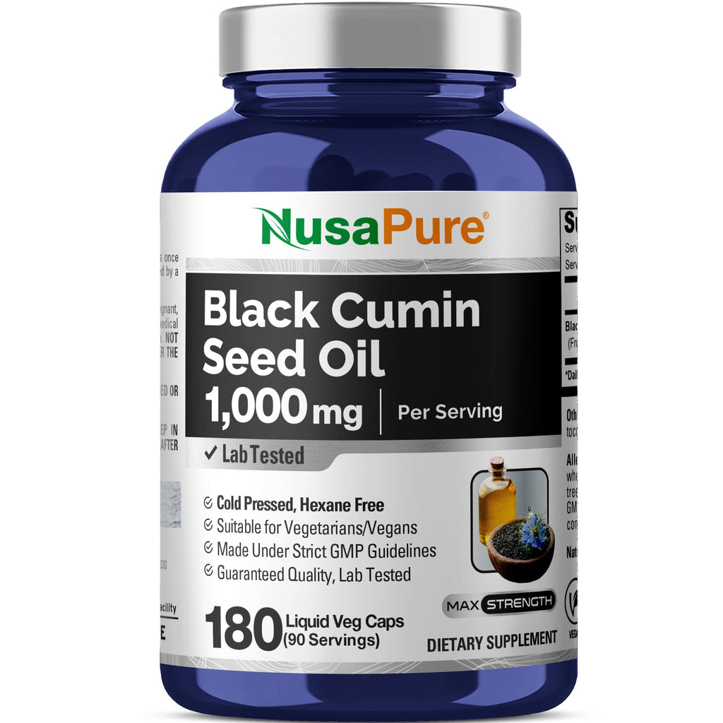 NusaPure Black Seed Oil 1,000 mg per Serving 180 Softgel Capsules (Non-GMO, Vegetarian & Vegan) Cold-Pressed Virgin Nigella Sativa. Hexane Free