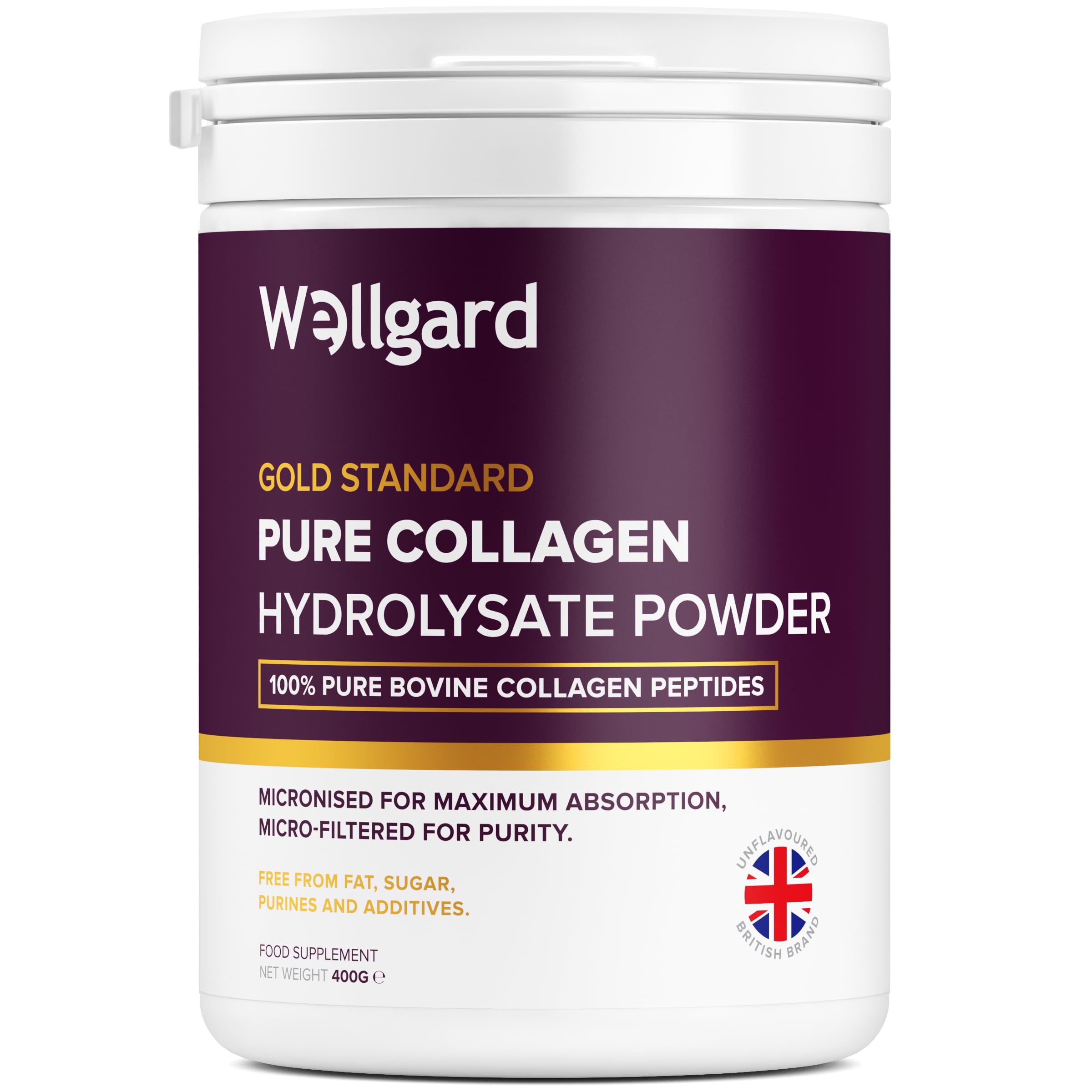 Collagen Powder, Gold Standard Bovine Collagen Peptides Powder by Wellgard - High Levels of The 8 Essential Amino Acids, Collagen Supplements for Women & Men, Halal Collagen, Made in UK