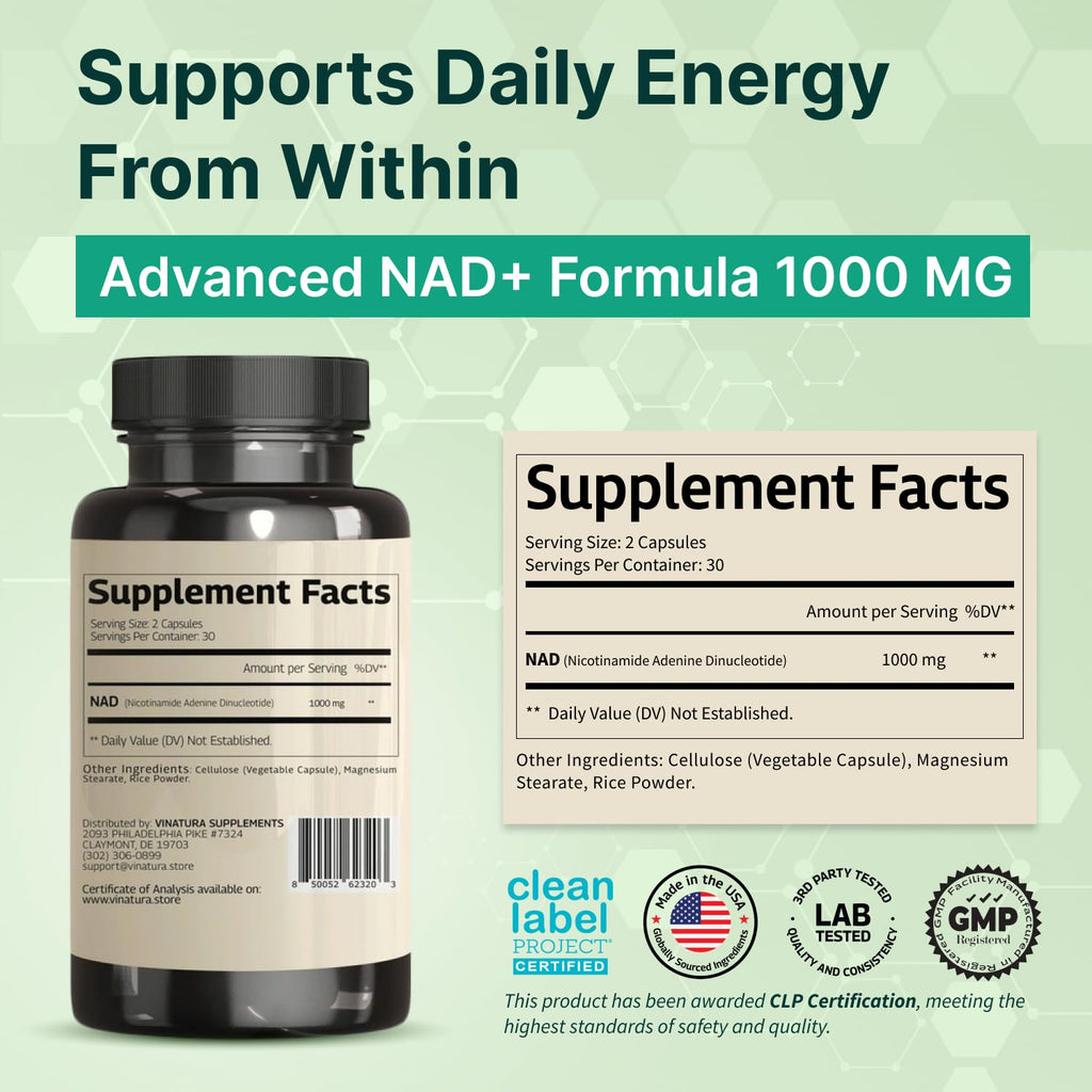 VINATURA NAD Supplement 1000mg - Pure NAD Supplement for Anti-Aging