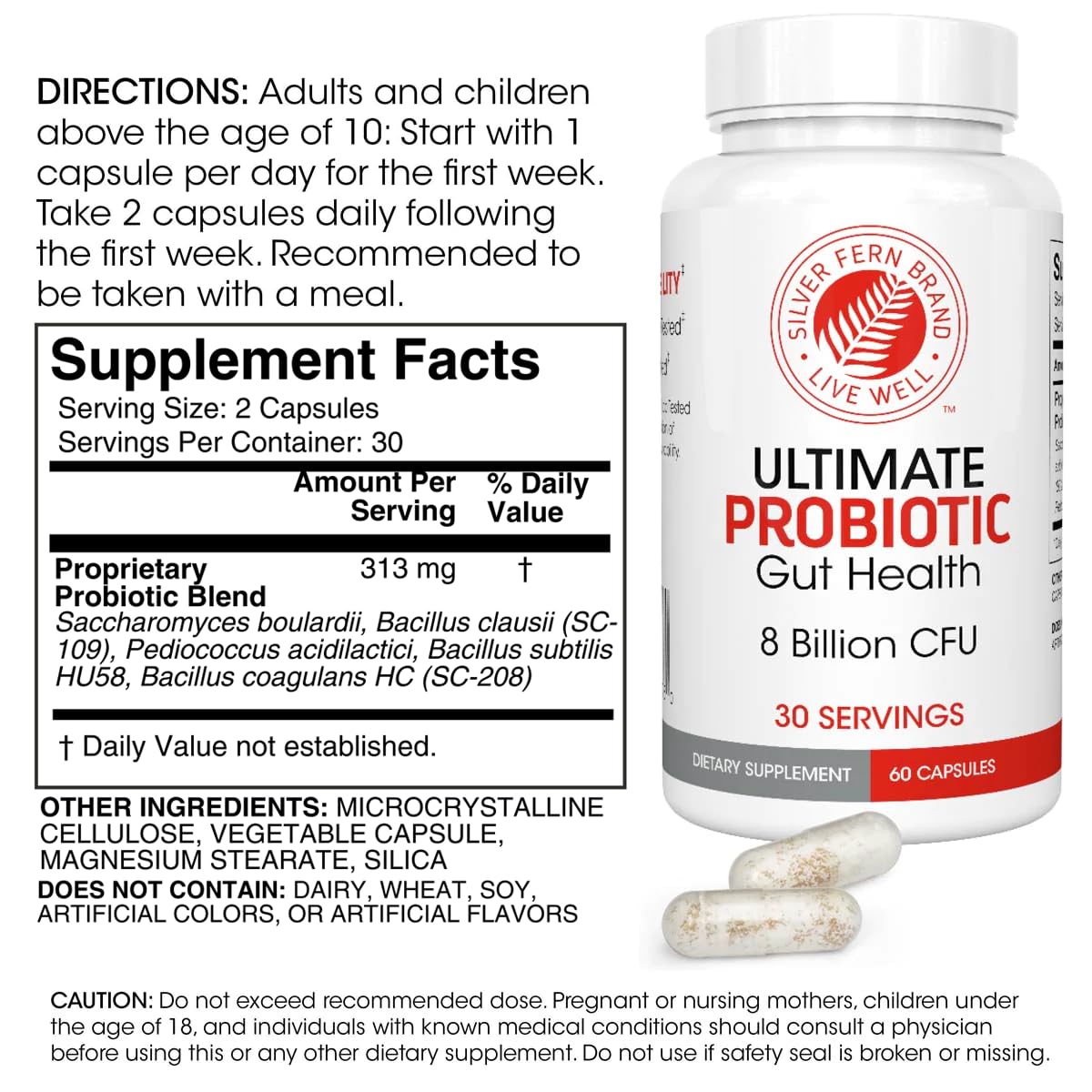 Silver Fern Brand Ultimate Probiotic 4-Pack – Probiotics for Women & Men – 8 Billion CFU Spore-Forming Gut Health Supplement – DNA Verified, Probiotic, Shelf-Stable, High Survivability – 240 Capsules
