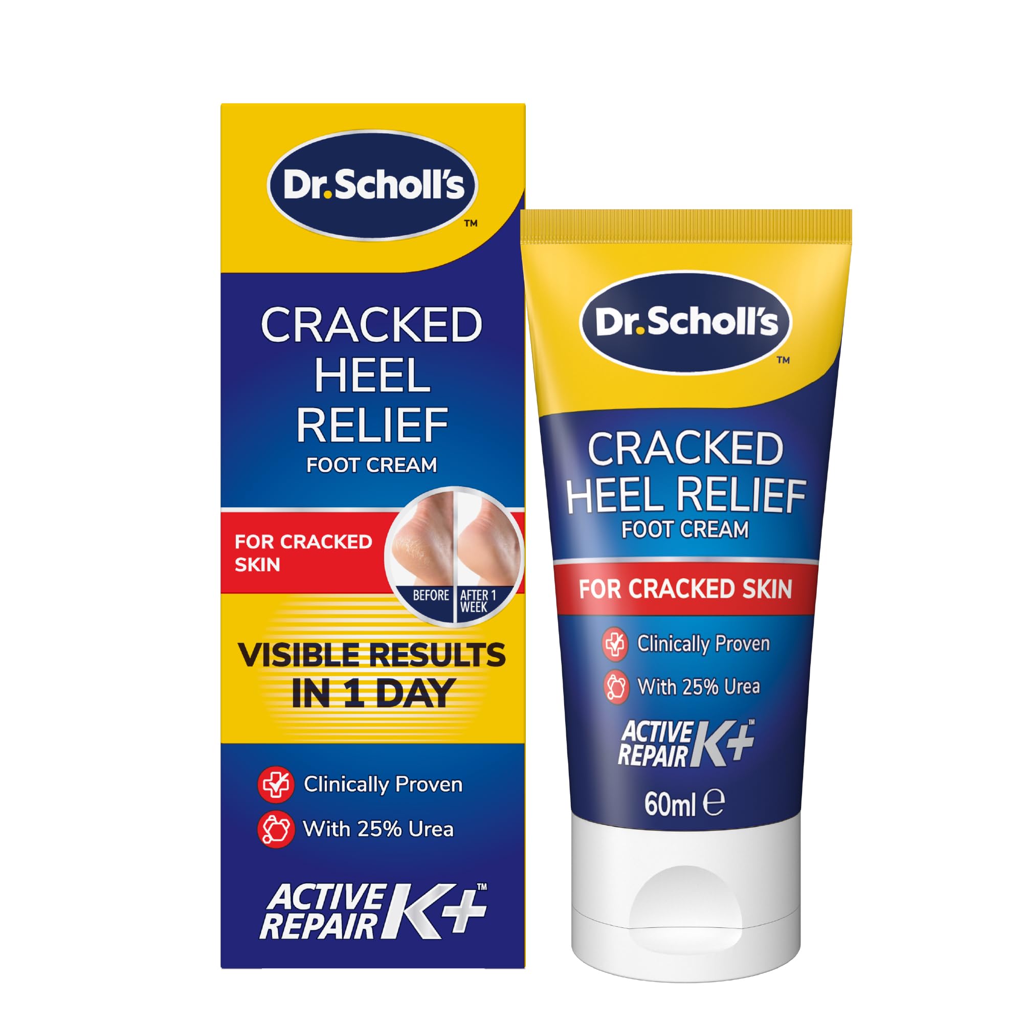 Dr. Scholl's Cracked Heel Complete Cream with Repair K+, 60ml - Moisturising Treatment Cream for Cracked Heels and Dry Skin with Keratin- 1 x 60 ml