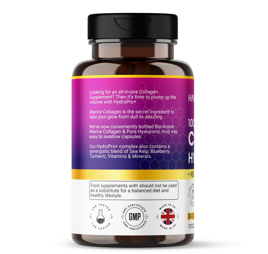 Halo Nutrition Pure Marine Collagen Capsules 1400mg | Halal Collagen Supplements for Women & Men Enhanced with Hyaluronic Acid, Vitamin C, Turmeric & Biotin Supports Hair, Skin, & Joint | 90 Capsules