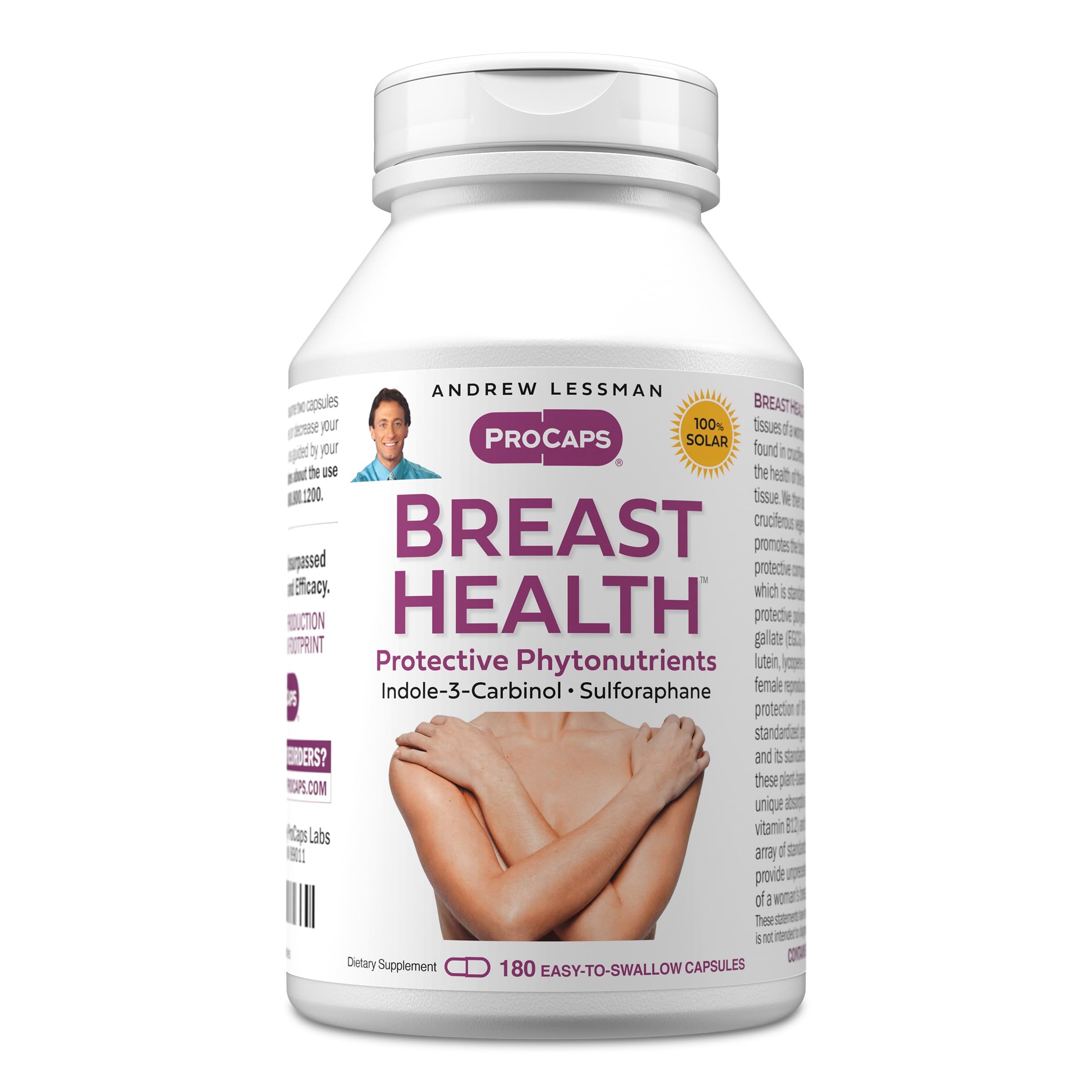 ANDREW LESSMAN Breast Health 180 Capsules - Provides Protective Compounds for Natural Support of The Delicate Tissue of The Breast, with Indole-3-Carbinol, Sulforaphane, Green Tea Extract, and More