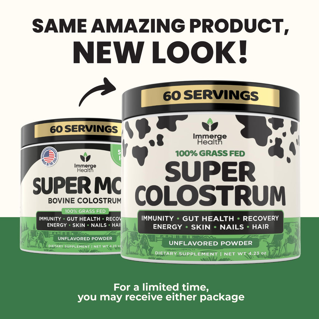 Immerge Health Super Colostrum Capsules - 120 Count High IgG Bovine Supplement for Gut Health, Hair Growth, Bloating & Immunity - 100% Grass Fed First Milking, Tasteless & Travel Friendly, USA Made
