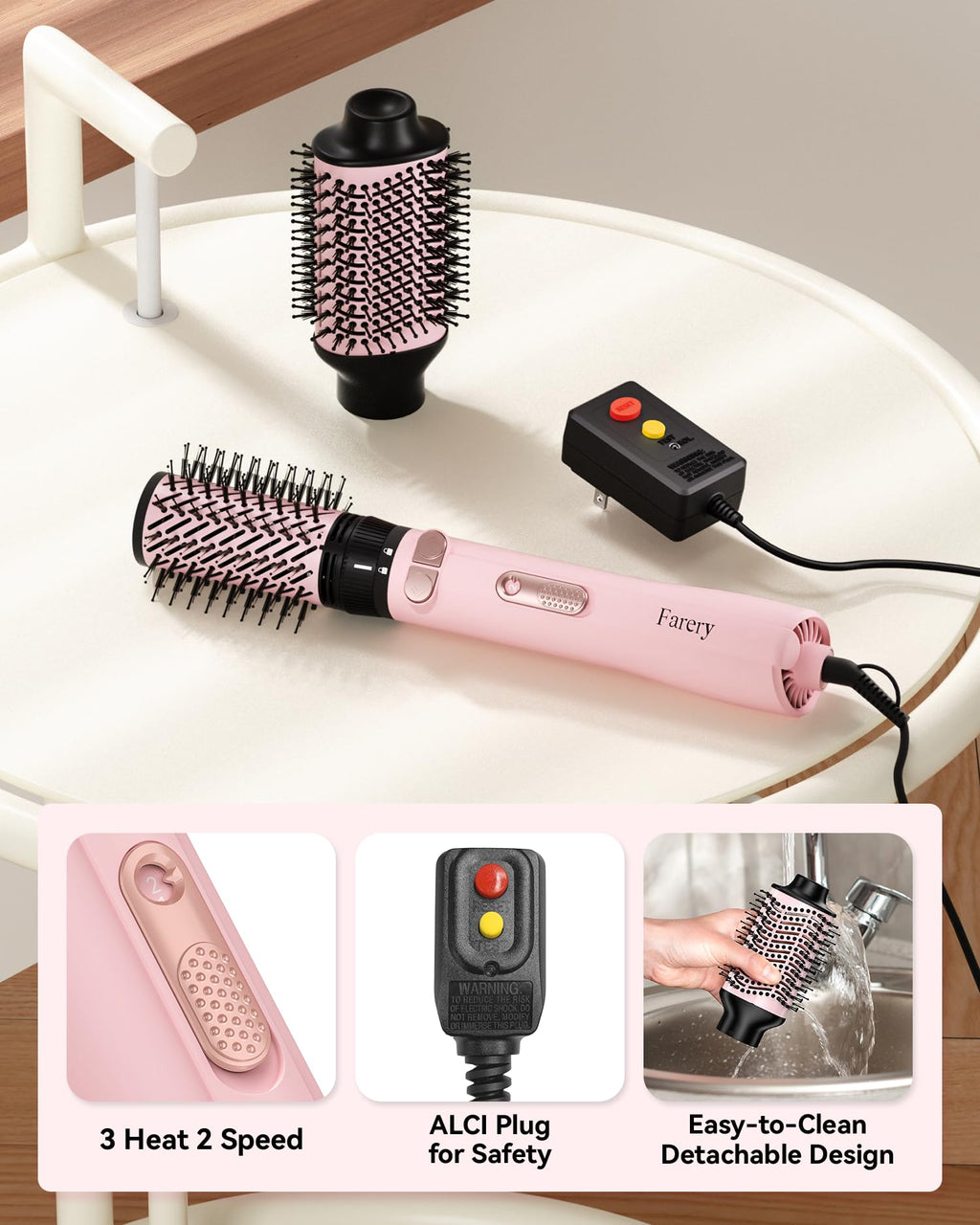 Farery Hot Air Brush, One-Step Volumizer, Pink