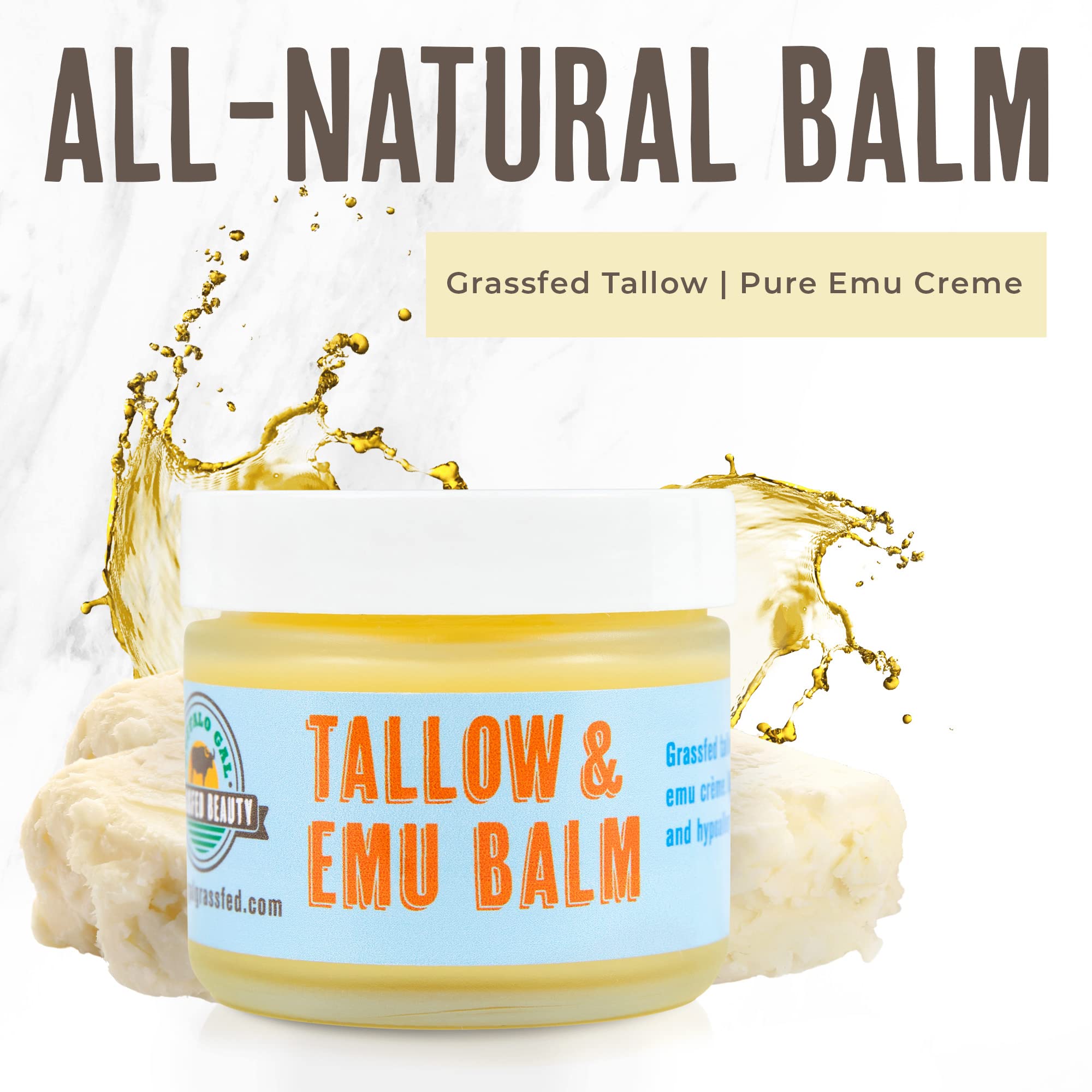 BUFFALO GAL Grassfed Beauty TALLOW & EMU BALM (Unscented) 2 oz