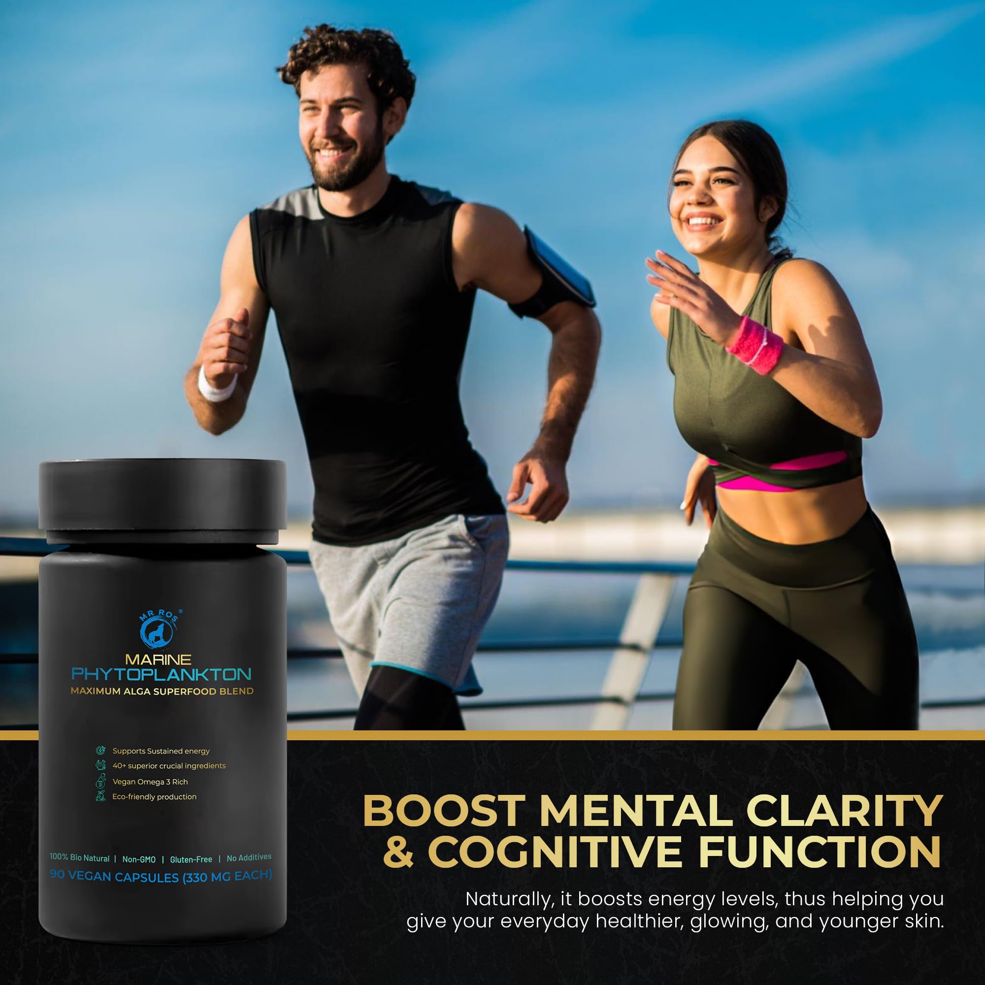 Mr Ros Marine Phytoplankton Capsules – 90 Vegan Capsules – Natural Energy, Immune, and Cognitive Support – Omega-3 Nannochloropsis gaditana Superfood, Non-GMO, Gluten Free