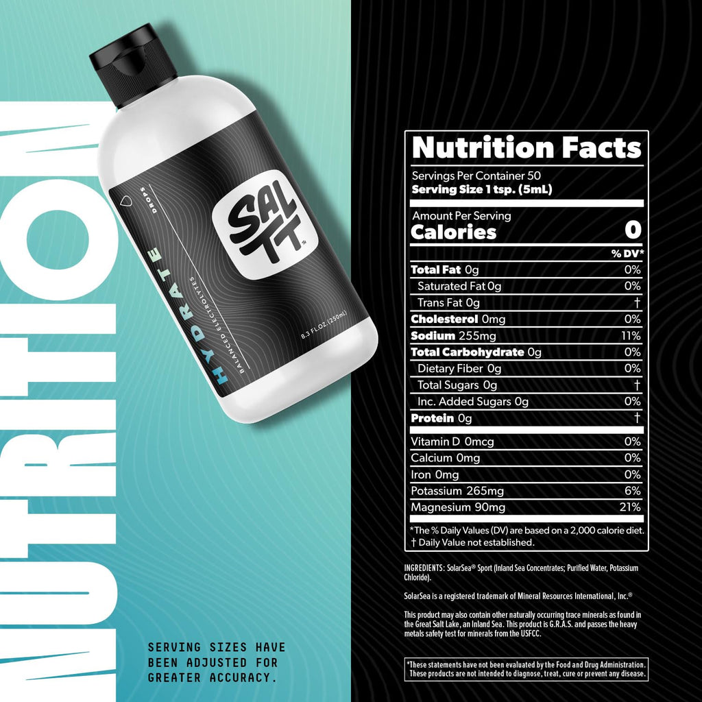 SALTT Hydrate Electrolyte Drops, Unflavored Hydration Supplement with Sodium, Potassium & Magnesium, Sugar Free Liquid Electrolytes for Water, Keto Friendly, Refill Size, 8.3 oz