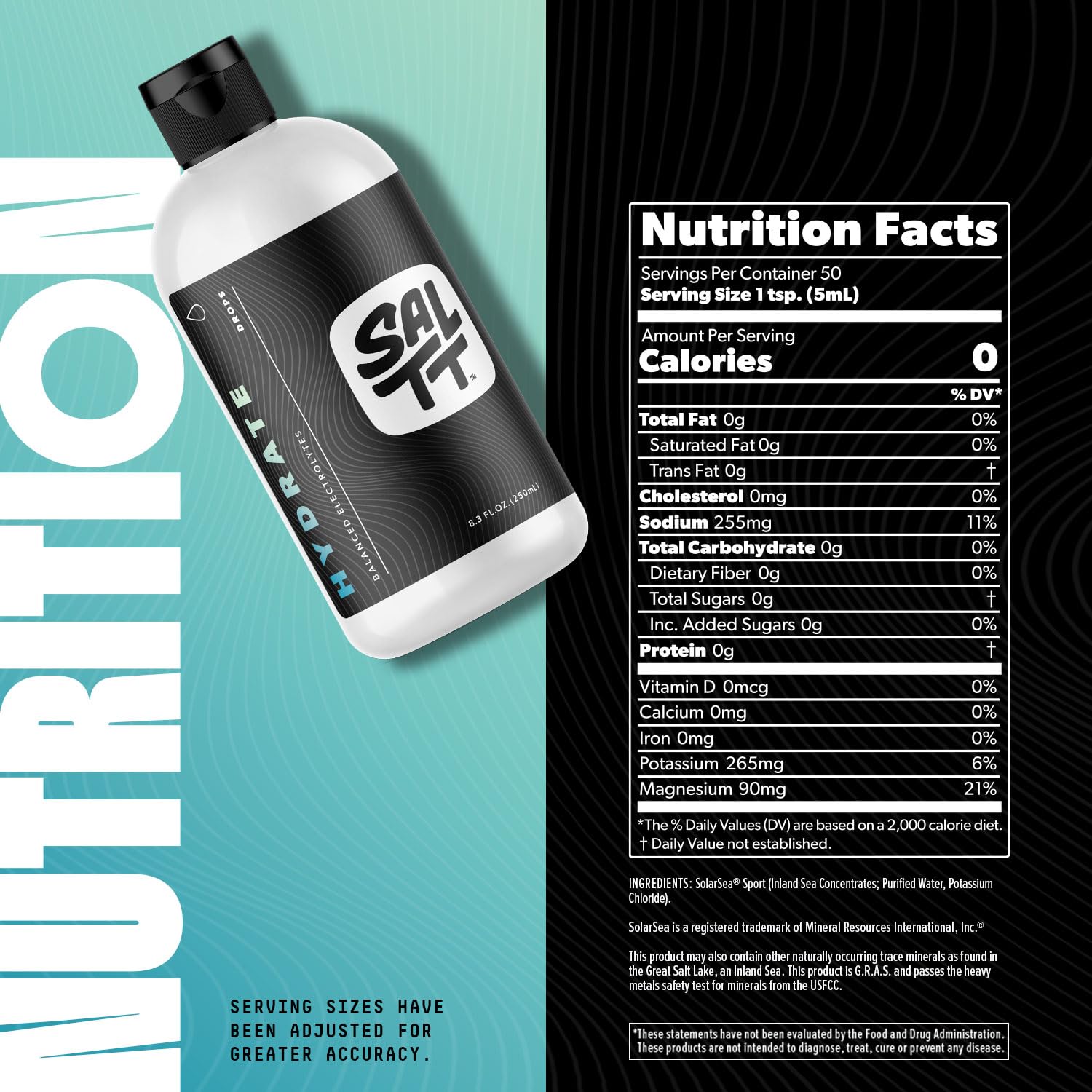 SALTT Hydrate Electrolyte Drops, Unflavored Hydration Supplement with Sodium, Potassium & Magnesium, Sugar Free Liquid Electrolytes for Water, Keto Friendly, Refill Size, 8.3 oz