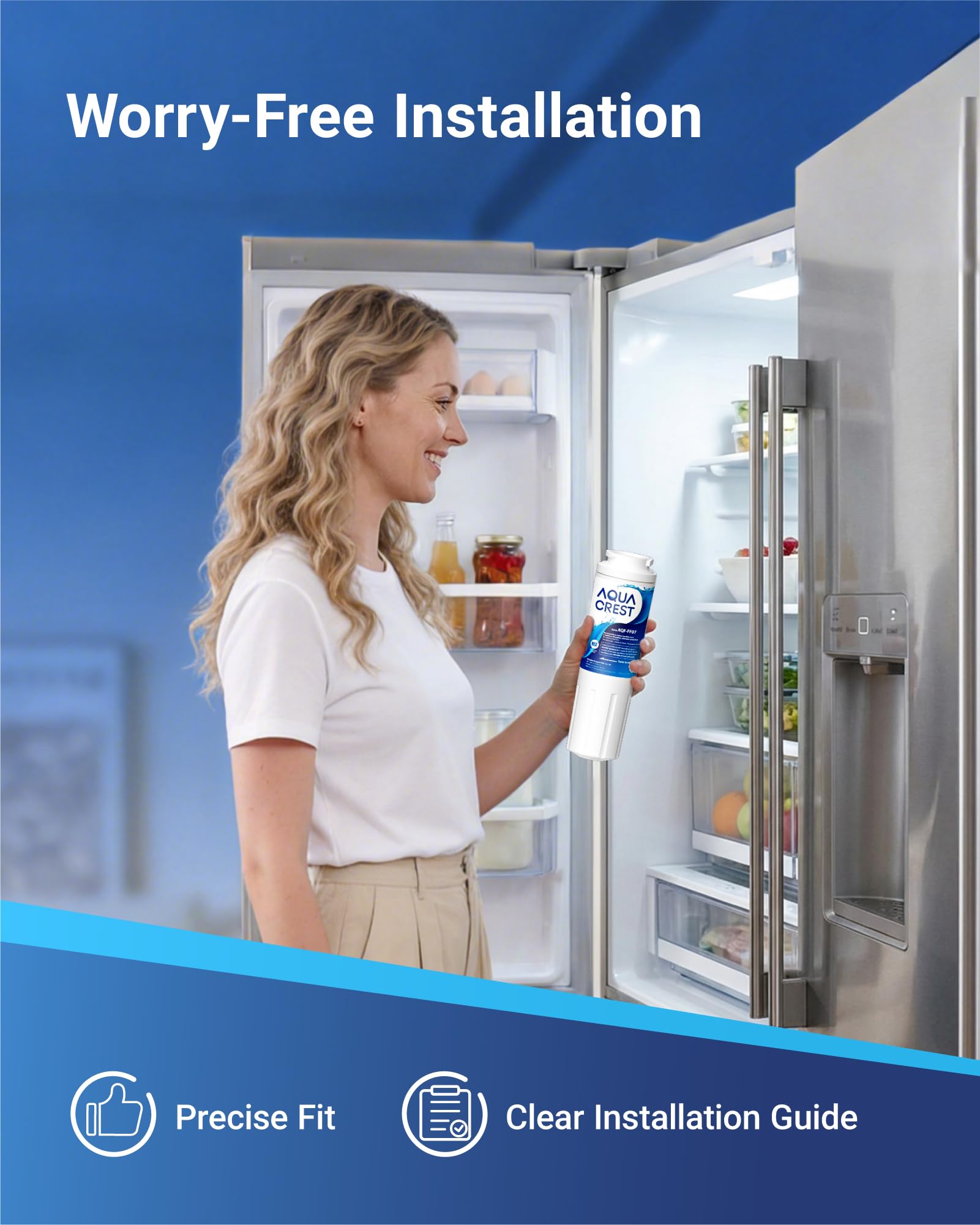 AQUA CREST UKF8001 Refrigerator Water Filter, Compatible with UKF8001P, UKF8001AXX-750, UKF8001AXX, EDR4RXD1, 4396395, Filter 4, Msd2651heb (Pack of 3)