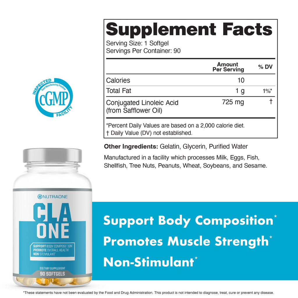NutraOne CLAOne Supplement from Nutrition — Conjugated Linoleic Acid (CLA) Natural Supplement* (90 Capsules)