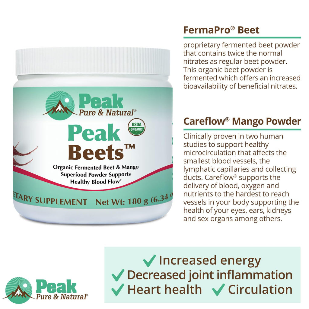 Peak Pure & Natural Peak Organic Fermented Beets - Organic Fermented Beet Powder Superfood Drink Powder - Nitric Oxide Supplement Support for Normal Blood Pressure
