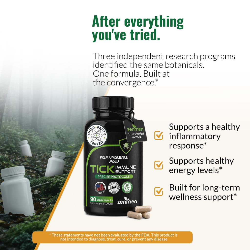 Zenmen Tick Immune Support Supplement - Improved Formula - Japanese Knotweed, Cat's Claw, Chinese Skullcap, Cryptolepis Sanguinolenta, Sweet Wormwood - 90 Vegan Capsules, Made in The USA