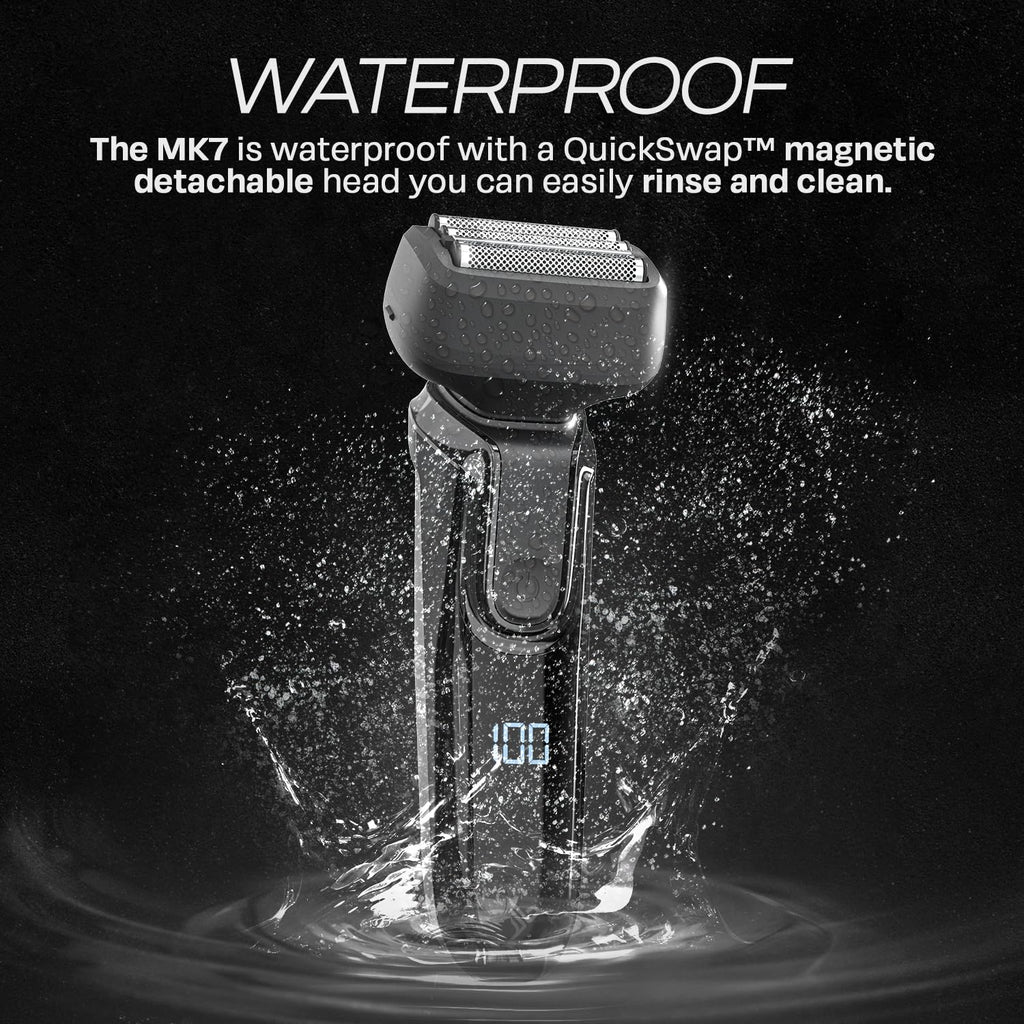 HUMMINGBIRD MK7 Premium Foil Face Shaver, Four Blade Foil Shaver with Long Hair Leveler, Electric Razor for Men, Waterproof Wet & Dry Shave, Cordless USB-C Rechargeable, LED Display, Travel Case