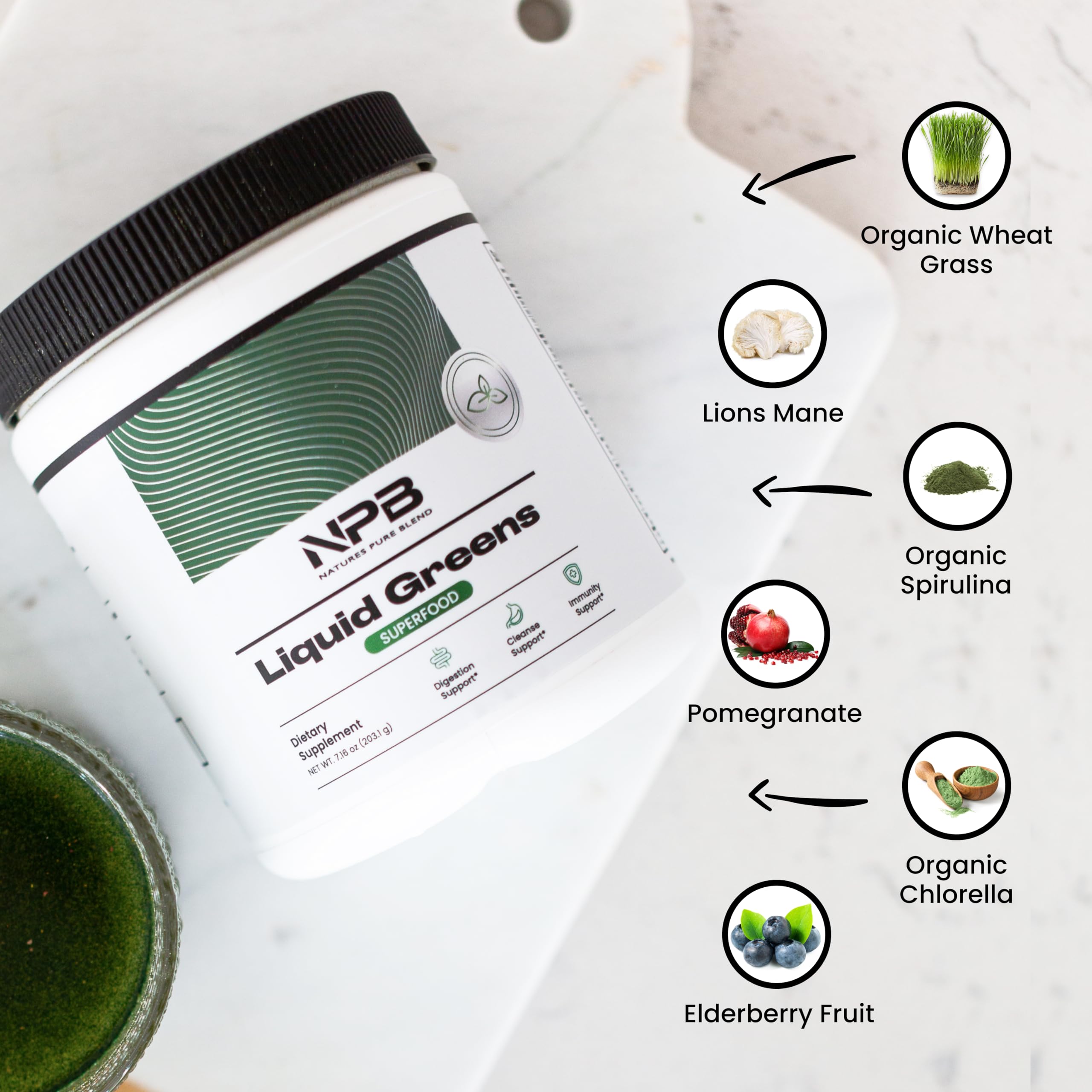 Nature's Pure Blend Super Greens Powder – Organic Greens Superfood Powder Supplements for Green Juice & Smoothie – Probiotic - Drink Mix for Energy Wellness and Digestion (Matcha Flavor, 30 Servings)