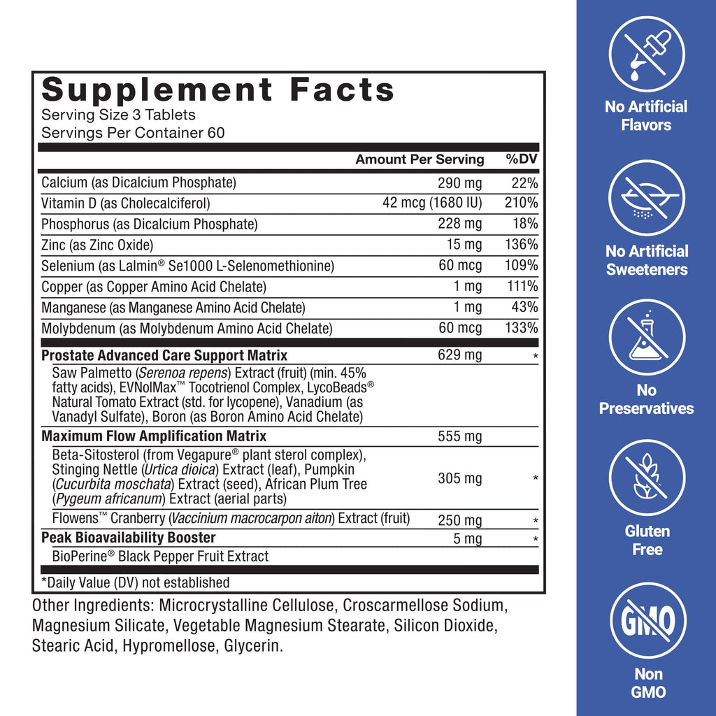 Force Factor Prostate Advanced, Health Supplement for Men for Reducing Nighttime Bathroom Trips, Bladder & Urinary Relief, with Saw Palmetto, Beta-Sitosterol, 180 Tablets (1-Pack)