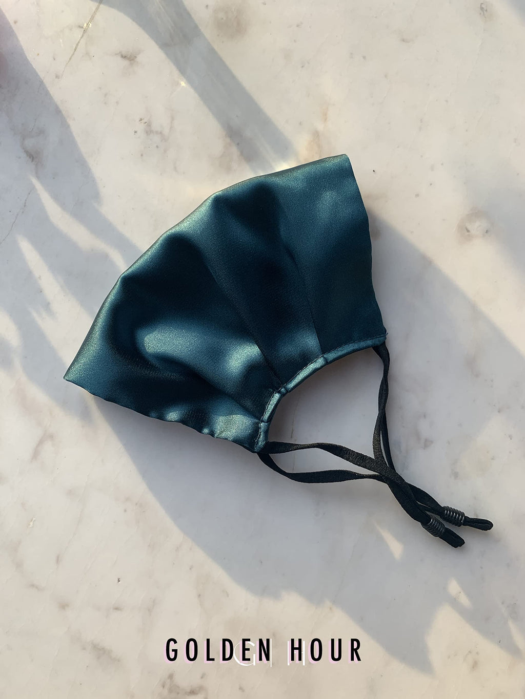 GOLDEN HOUR Silk Satin Mask | Sensitive Skin, Hypoallergenic | Adjustable Silk Mask | Washable UK (Single, Teal)
